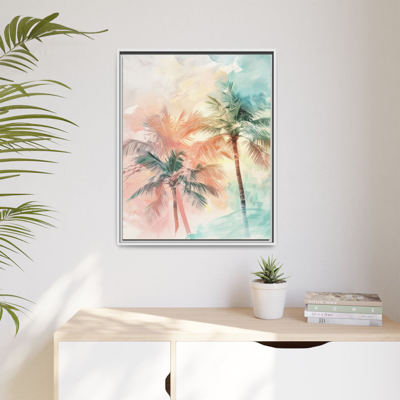 Palm Glow Canvas Wall Art with Frame