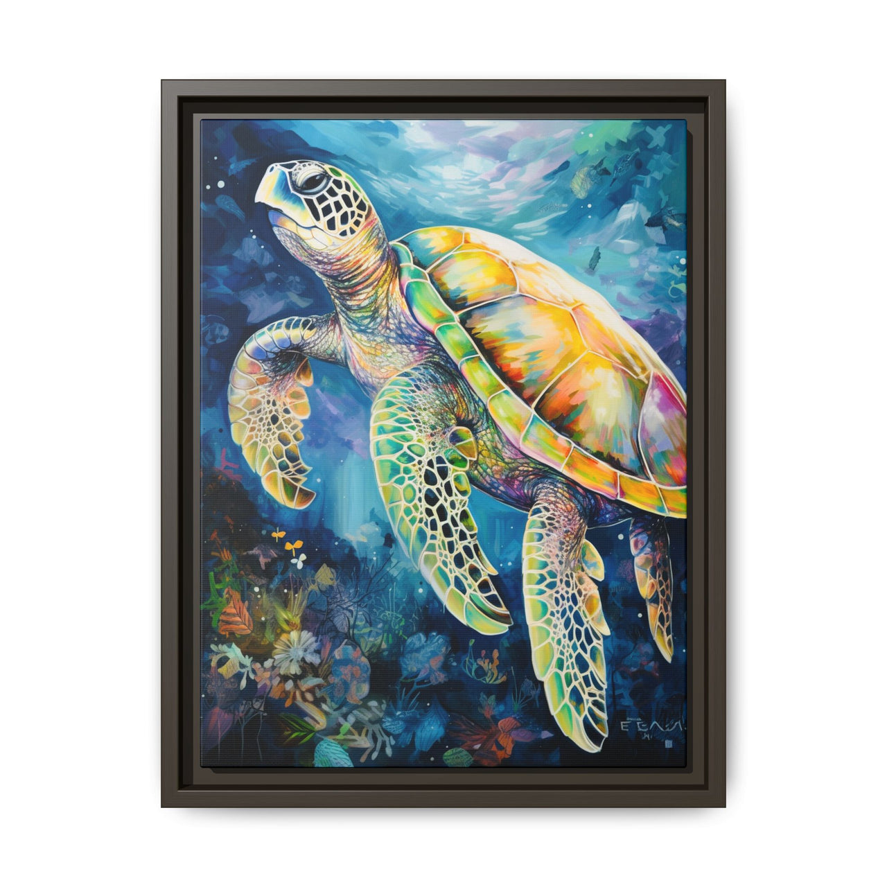 Gliding Turtle Canvas Wall Art with Frame