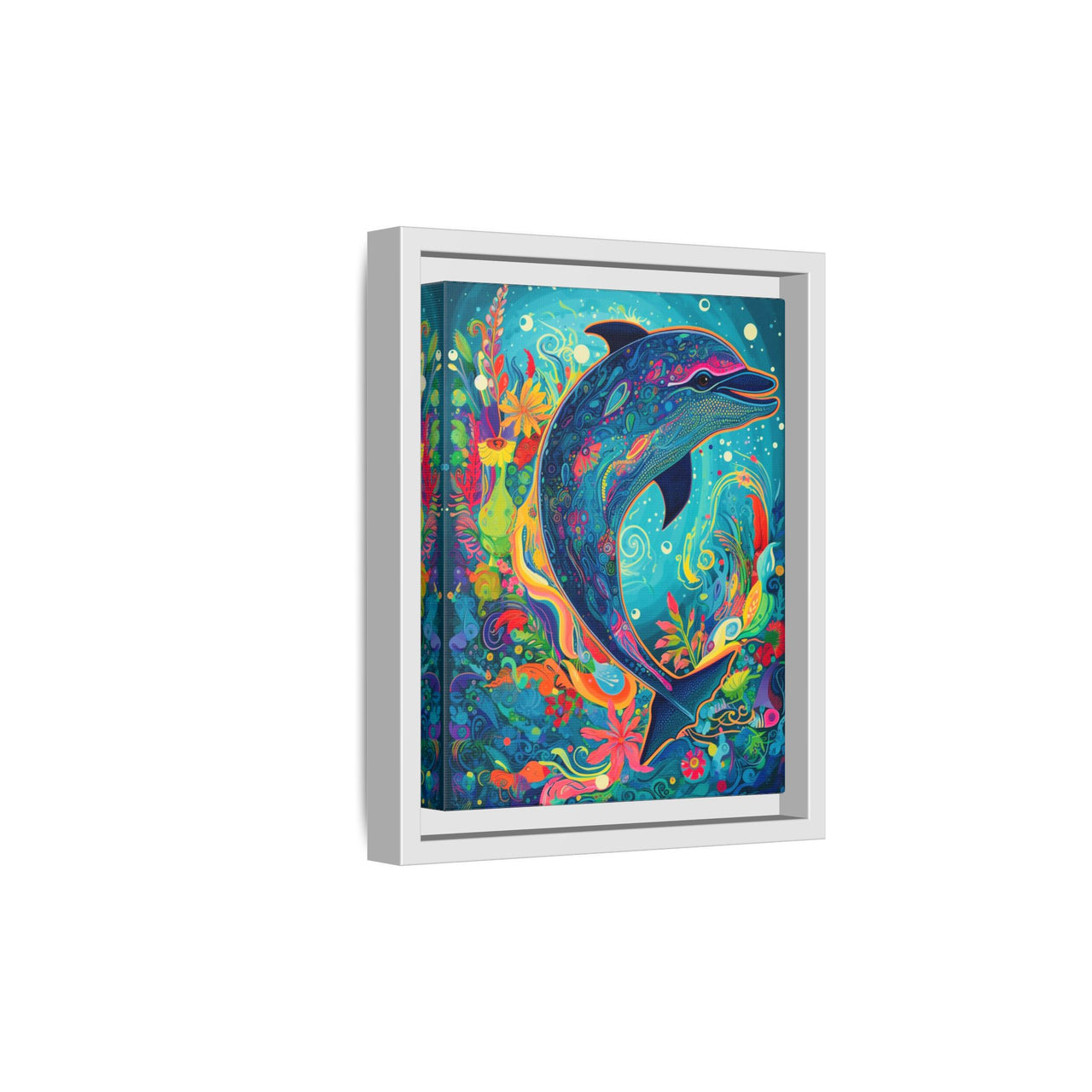 Ocean Bloom Dolphin Canvas Wall Art with Frame