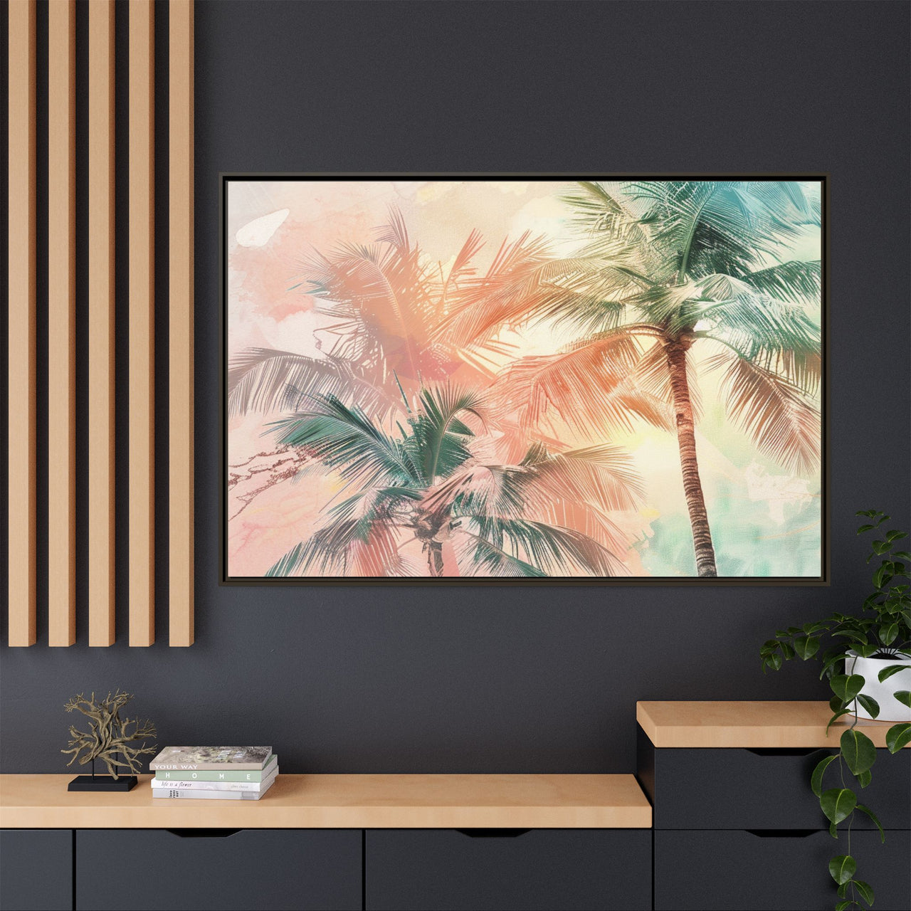 Palm Glow Canvas Wall Art with Frame