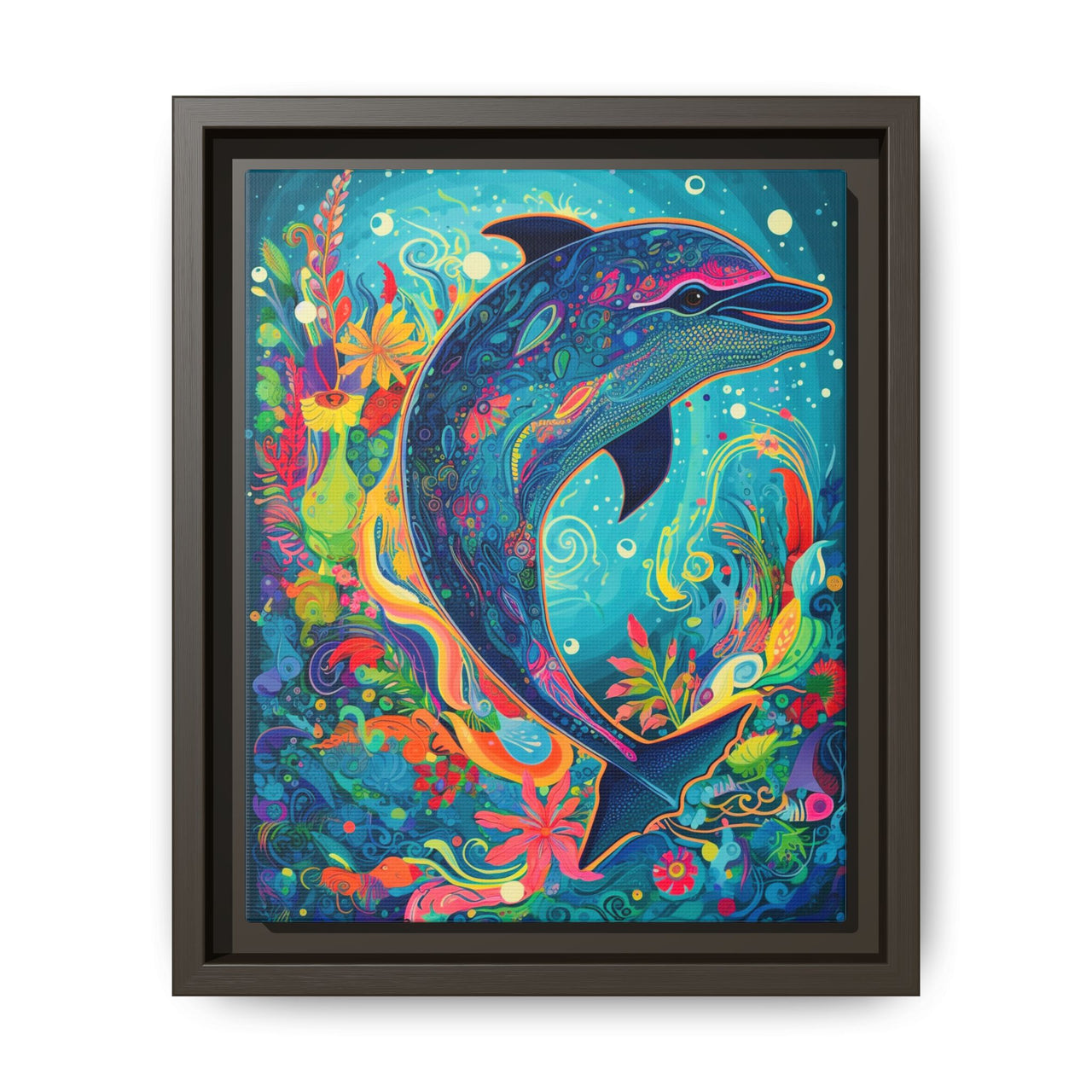 Ocean Bloom Dolphin Canvas Wall Art with Frame