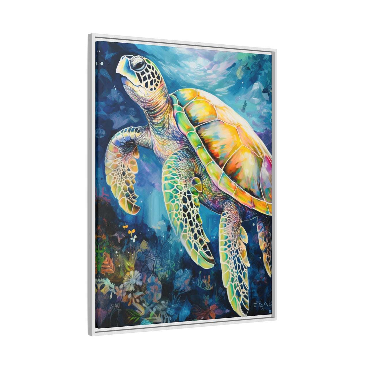 Gliding Turtle Canvas Wall Art with Frame