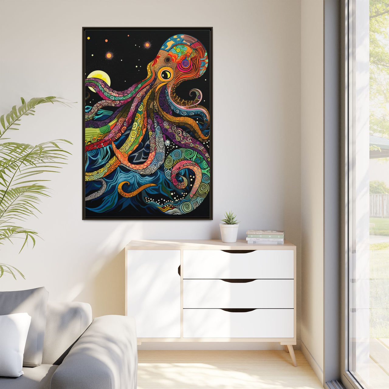 Midnight Depths Octopus Canvas Wall Art with Frame