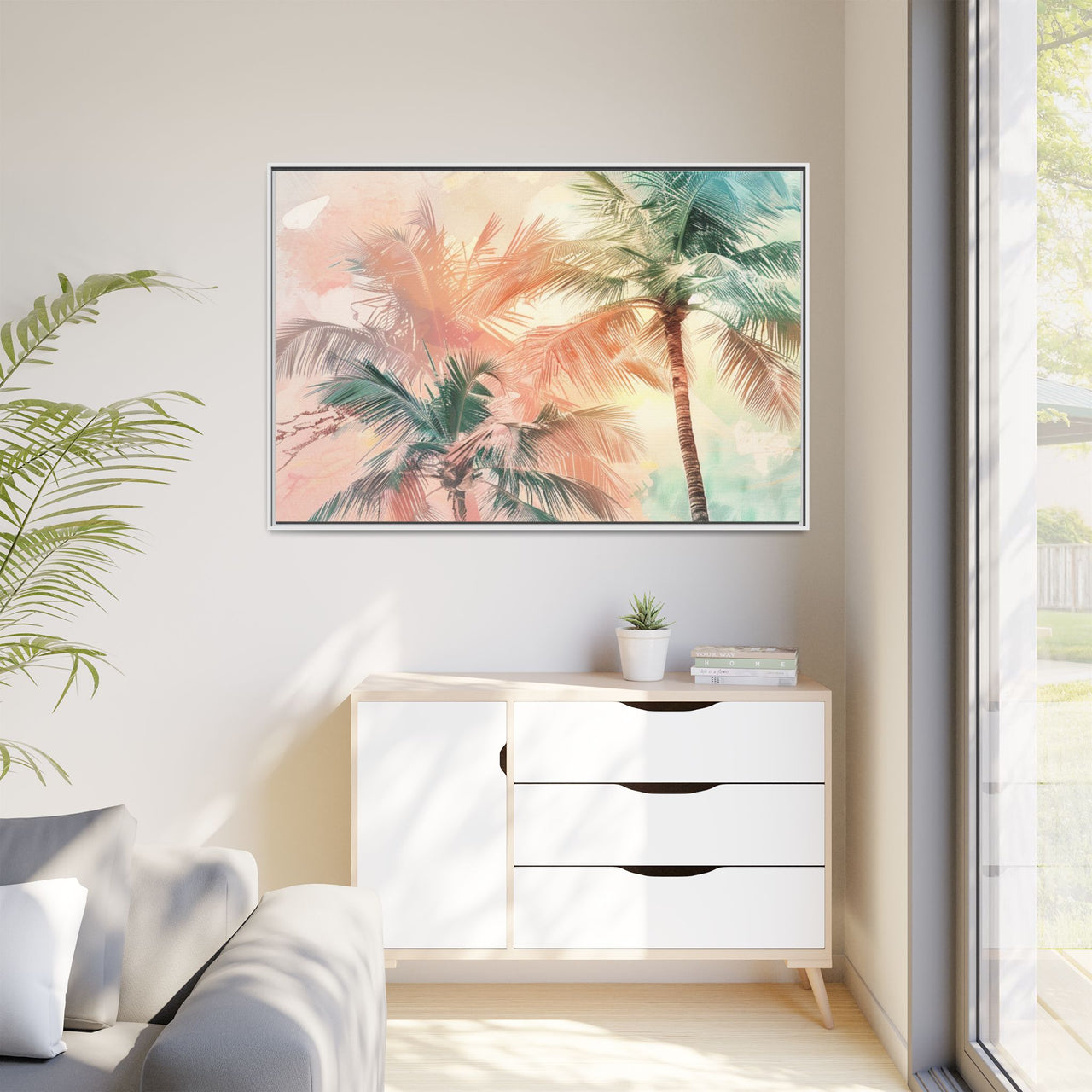 Palm Glow Canvas Wall Art with Frame