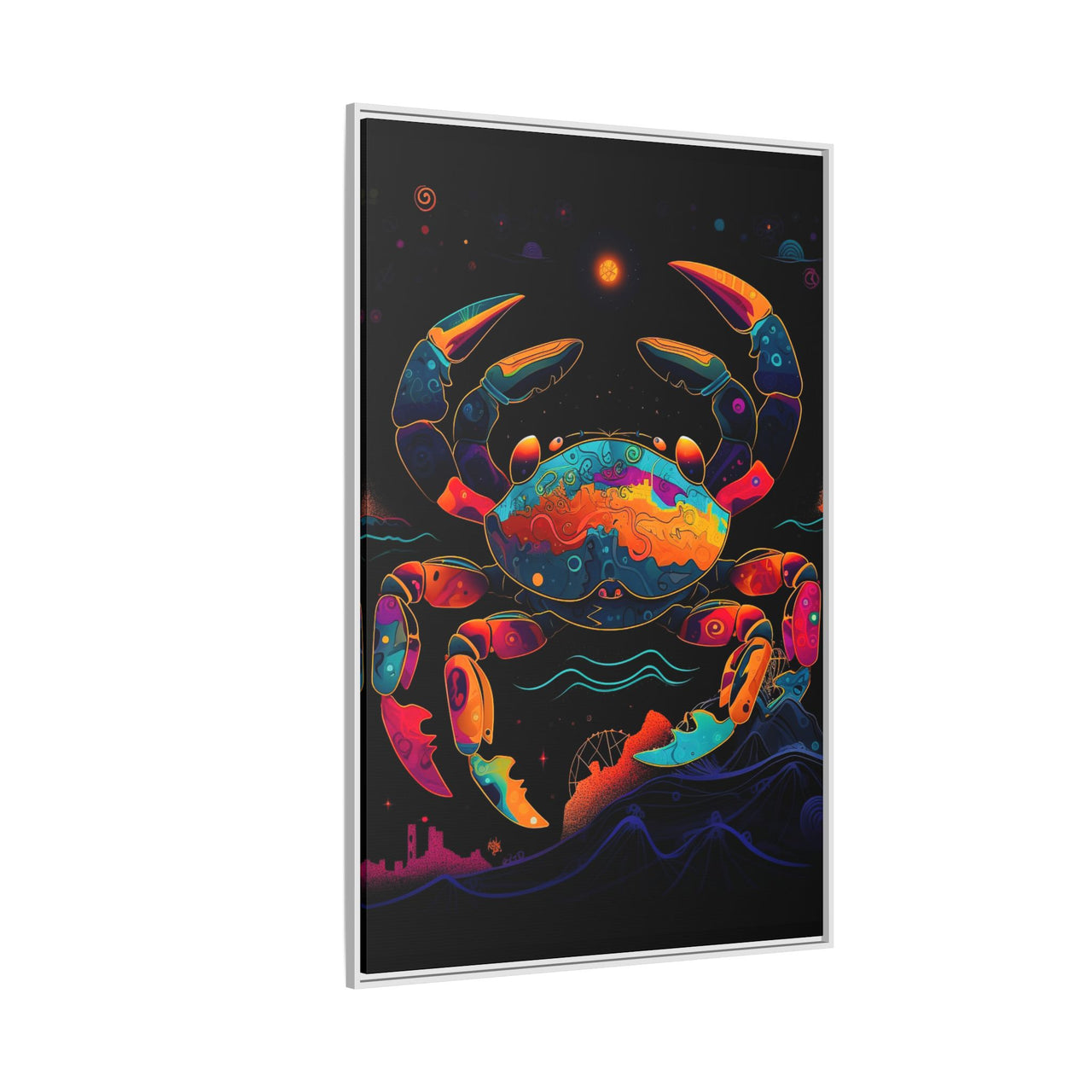 Neon Tide Crab Canvas Wall Art with Frame