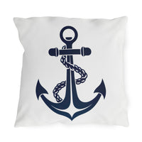 Thumbnail for White pillow with a navy blue anchor design on a white background