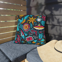 Thumbnail for Beach Graffiti Blues Outdoor Throw Pillow