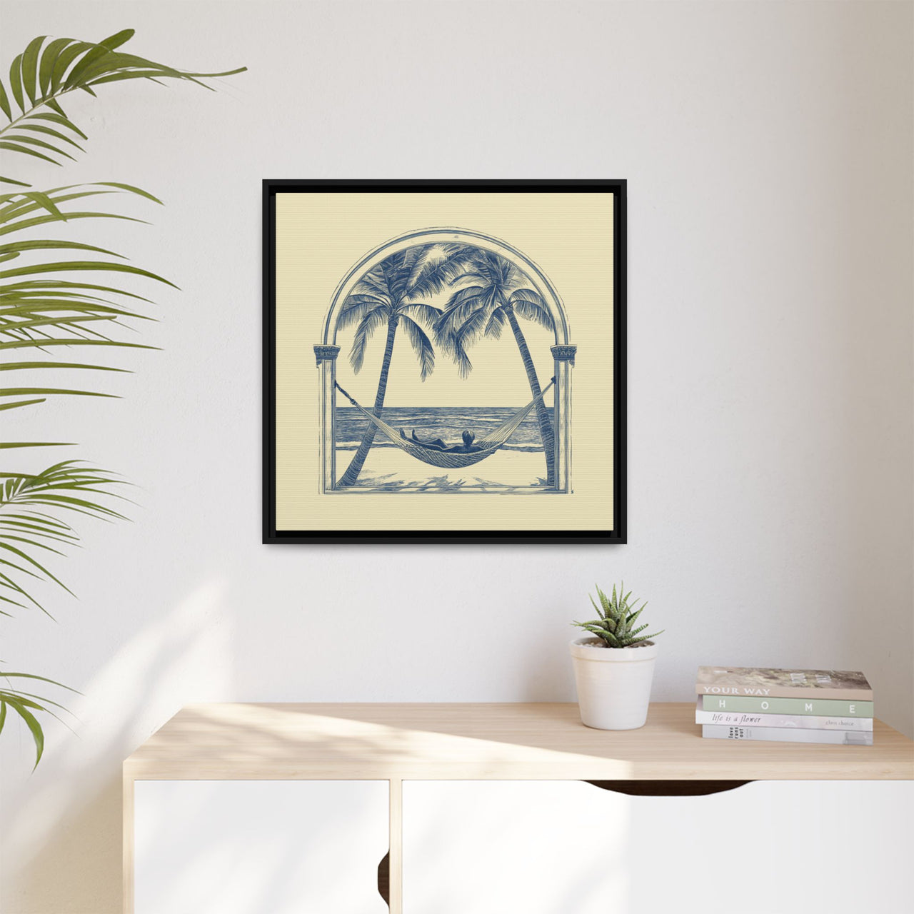 Palm Retreat Hammock Canvas Wall Art with Frame