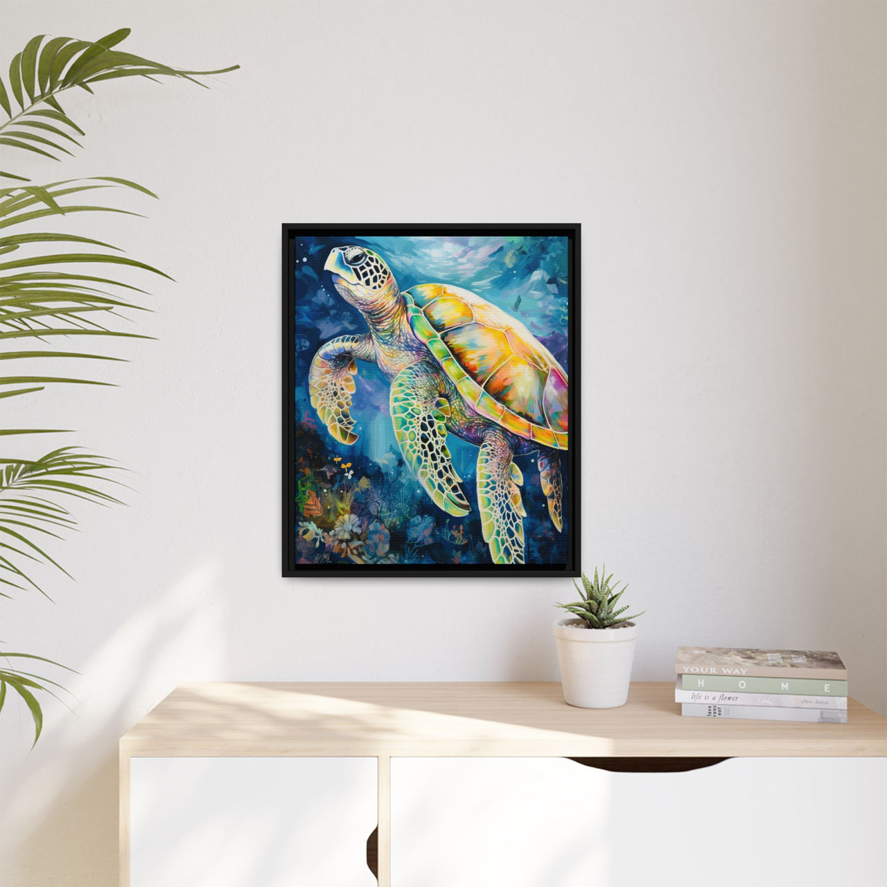 Gliding Turtle Canvas Wall Art with Frame