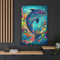Thumbnail for Ocean Bloom Dolphin Canvas Wall Art with Frame
