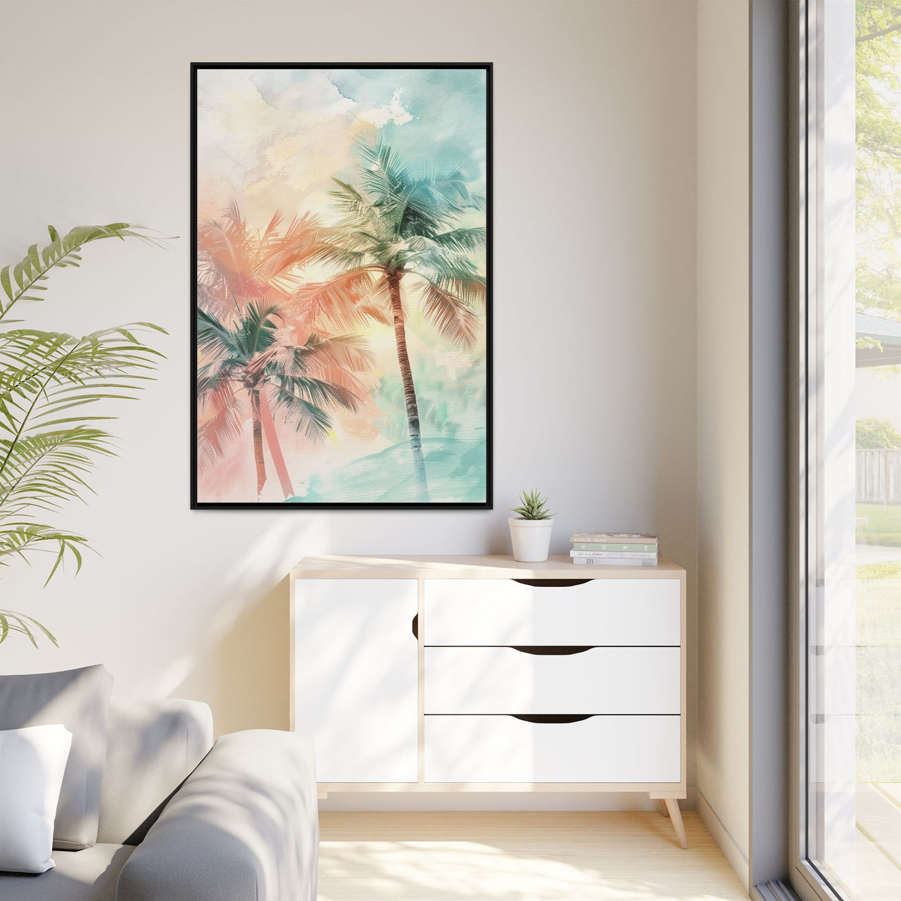 Palm Glow Canvas Wall Art with Frame