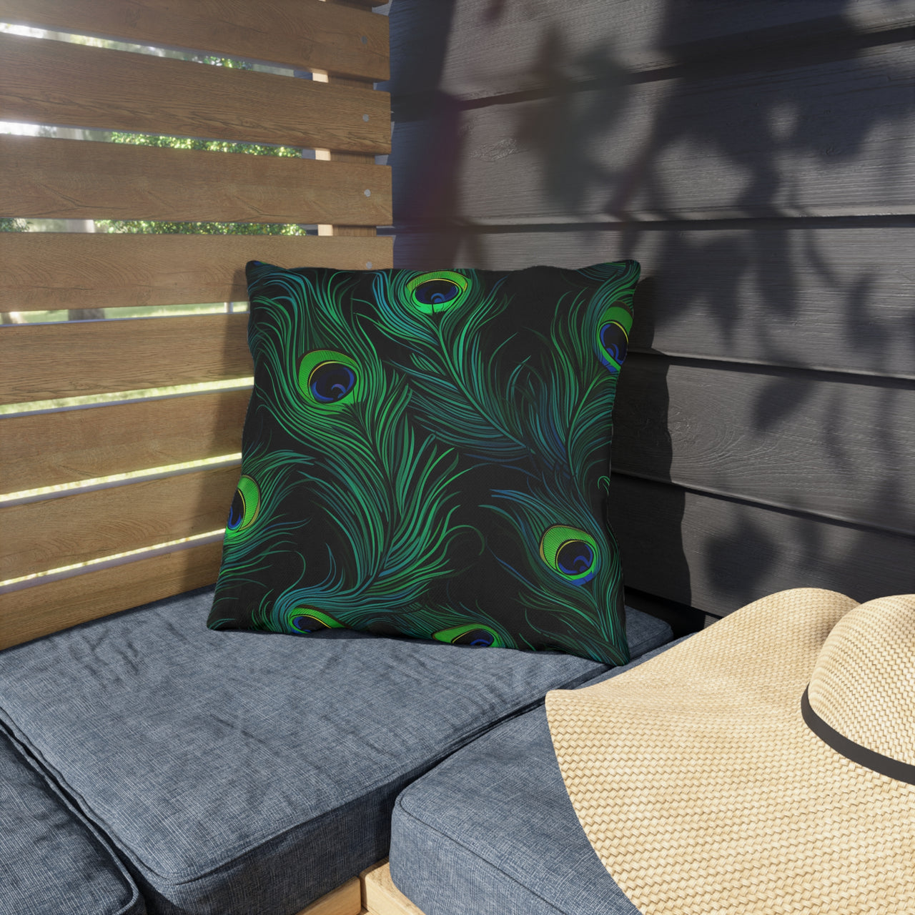 Peacock Mirage Outdoor Throw Pillow
