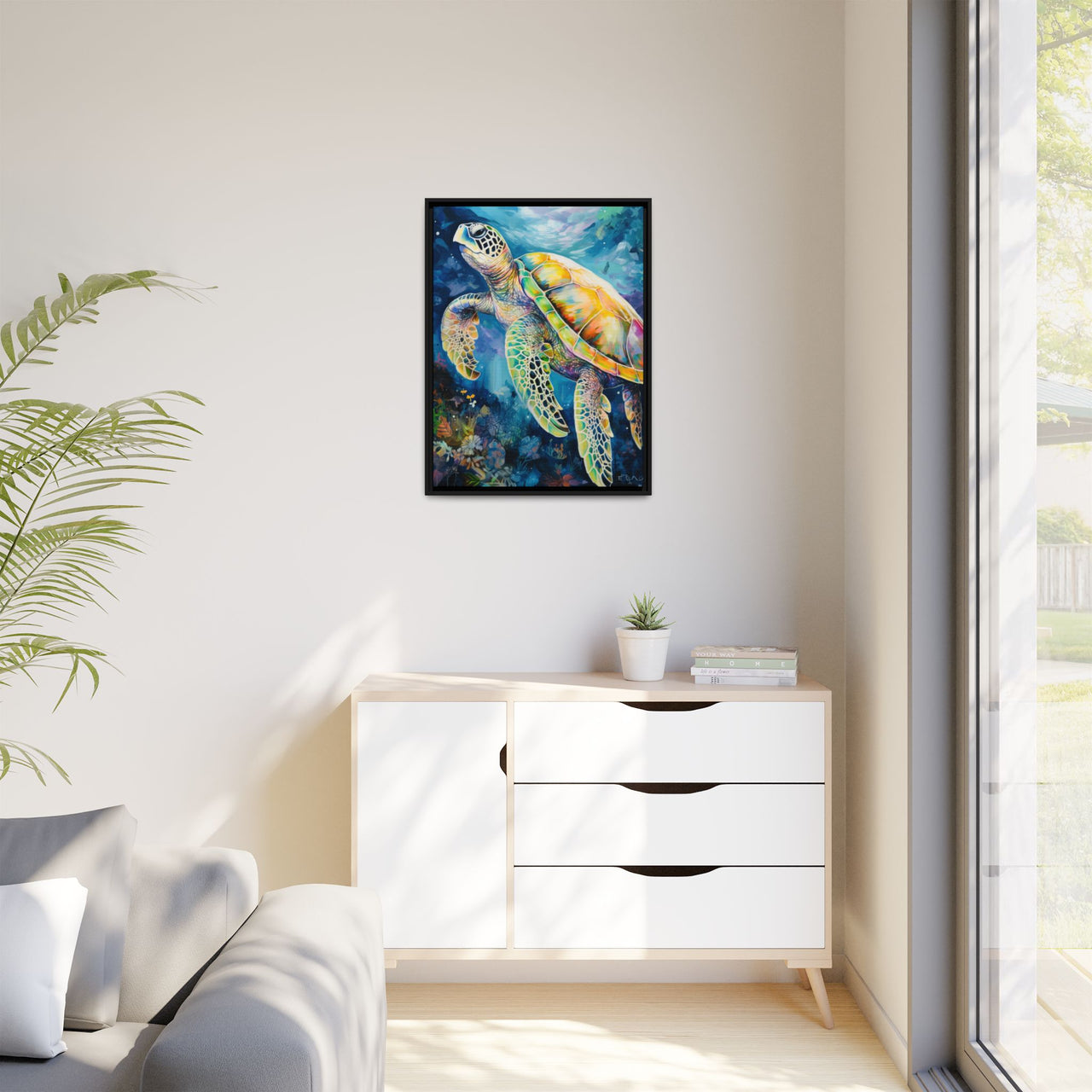 Gliding Turtle Canvas Wall Art with Frame