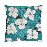 Thumbnail for Decorative pillow with white floral design on a teal background