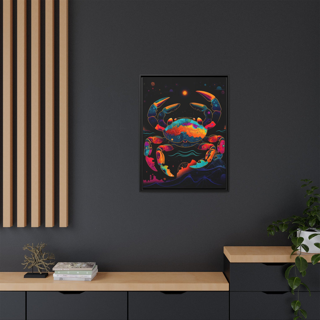 Neon Tide Crab Canvas Wall Art with Frame