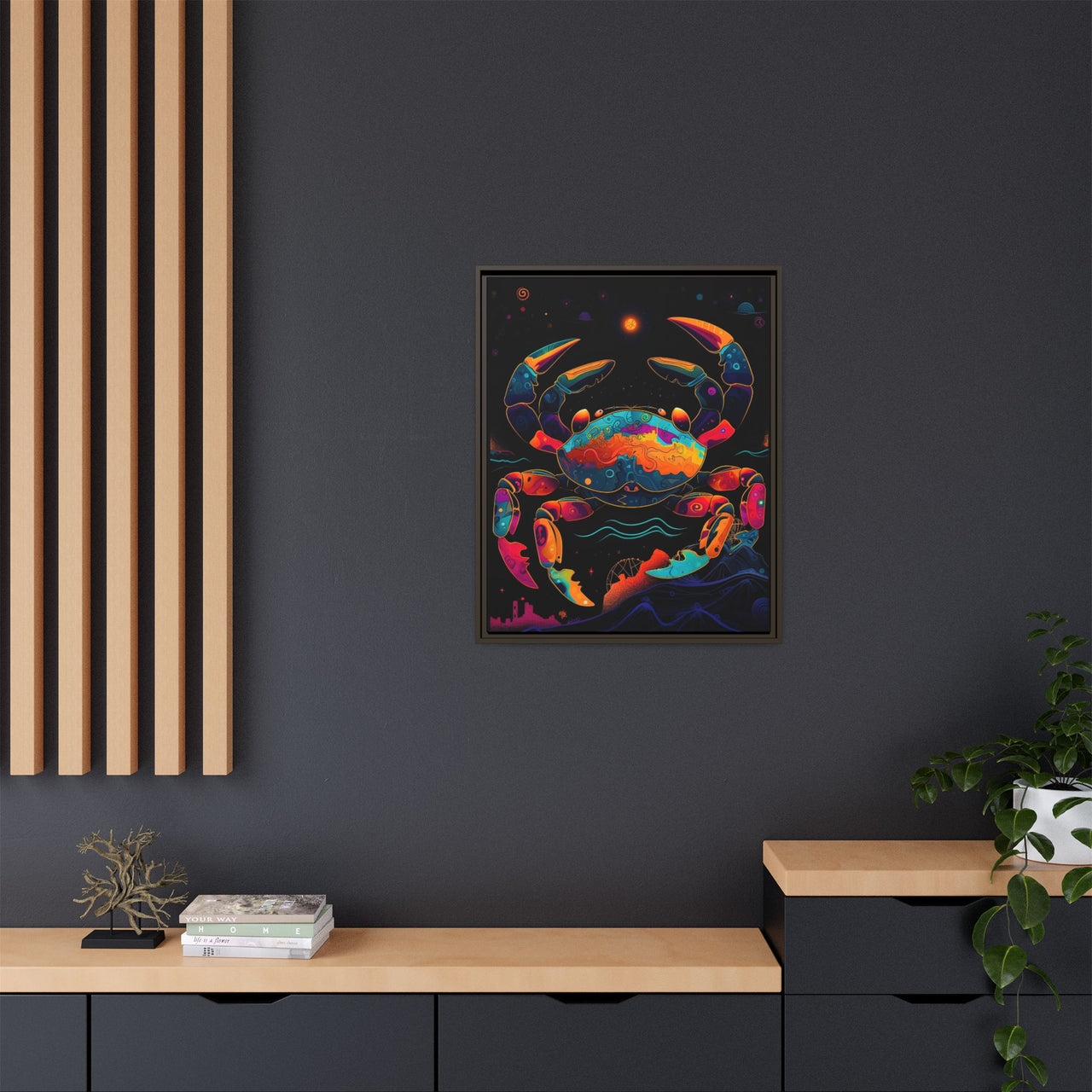 Neon Tide Crab Canvas Wall Art with Frame