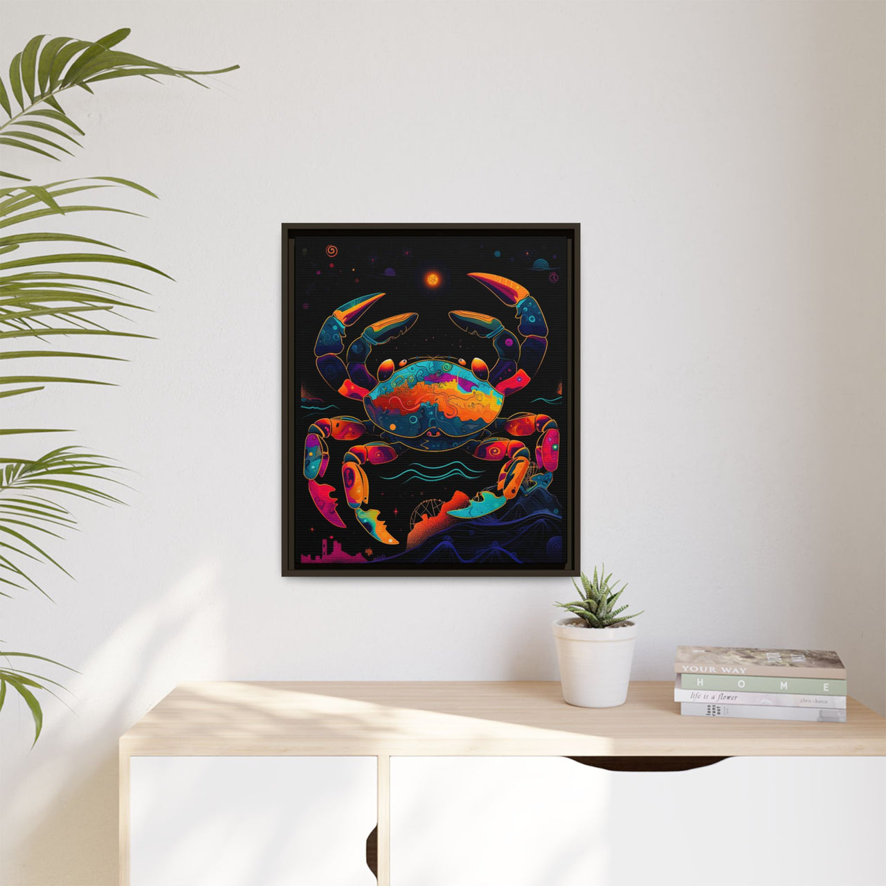 Neon Tide Crab Canvas Wall Art with Frame