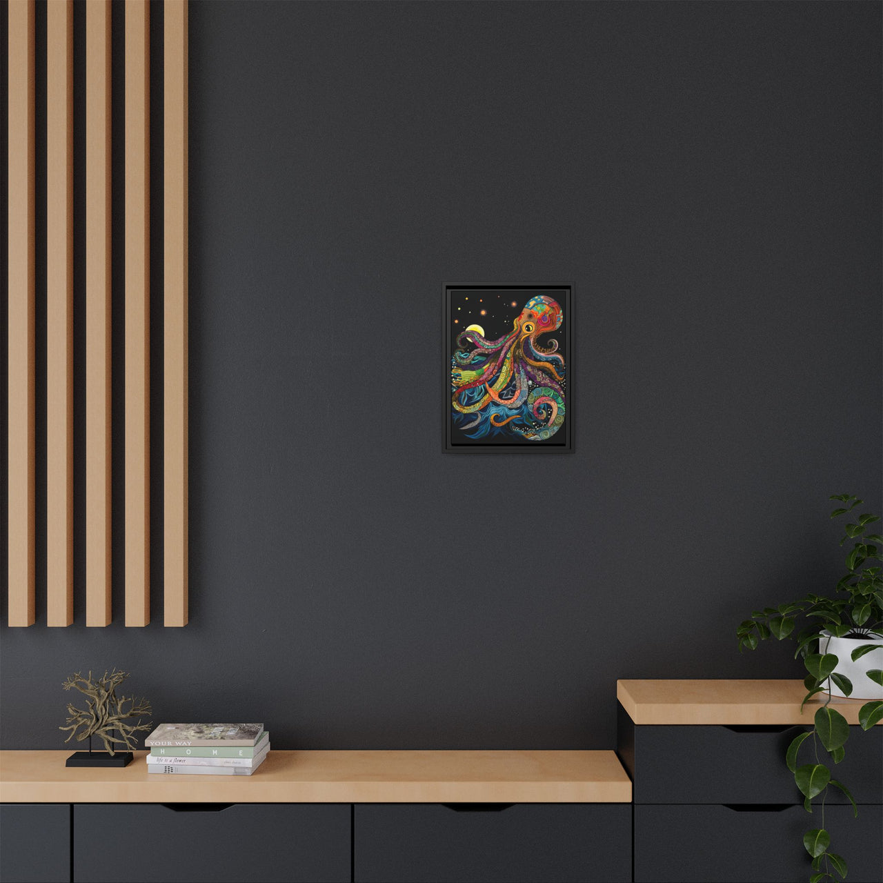 Midnight Depths Octopus Canvas Wall Art with Frame