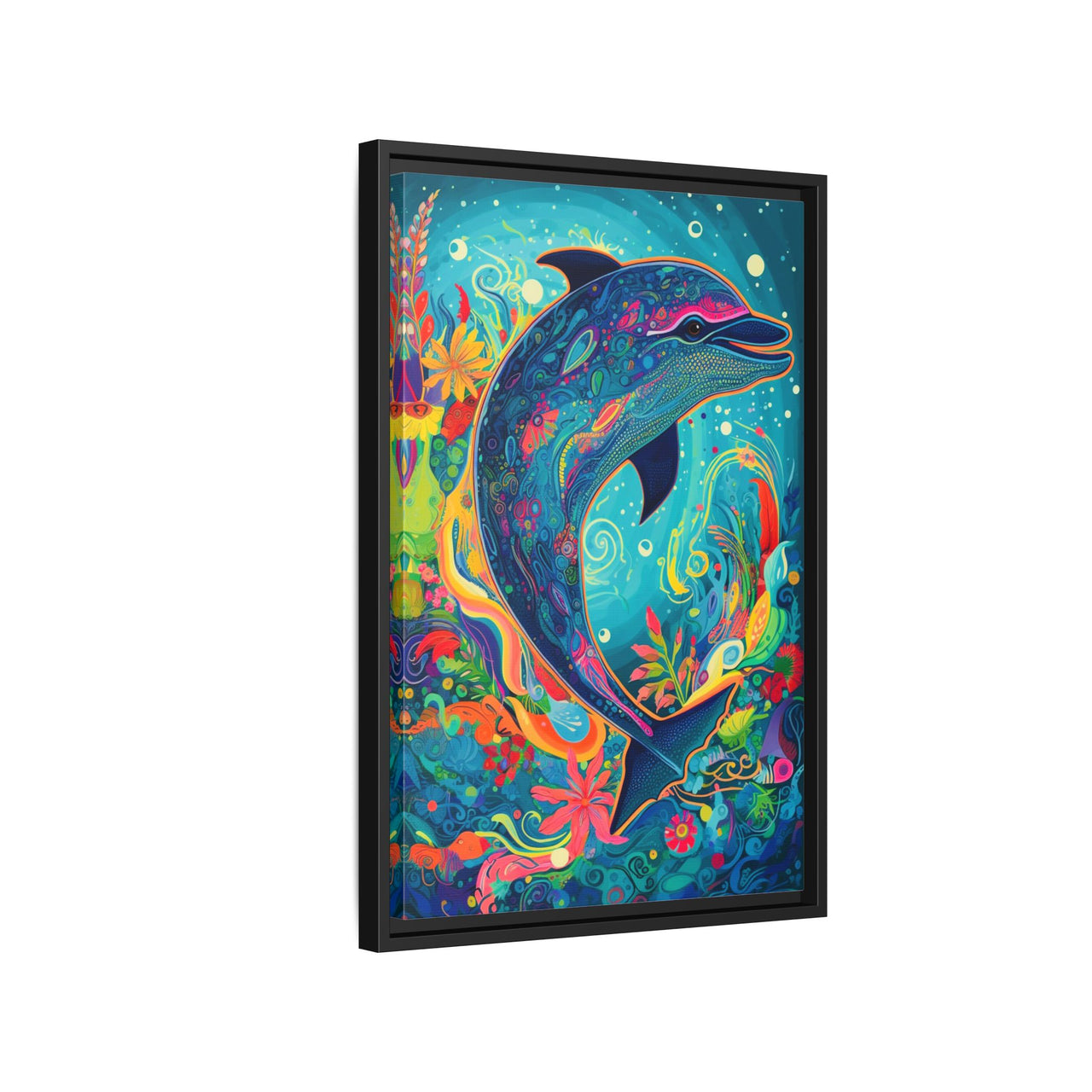 Ocean Bloom Dolphin Canvas Wall Art with Frame
