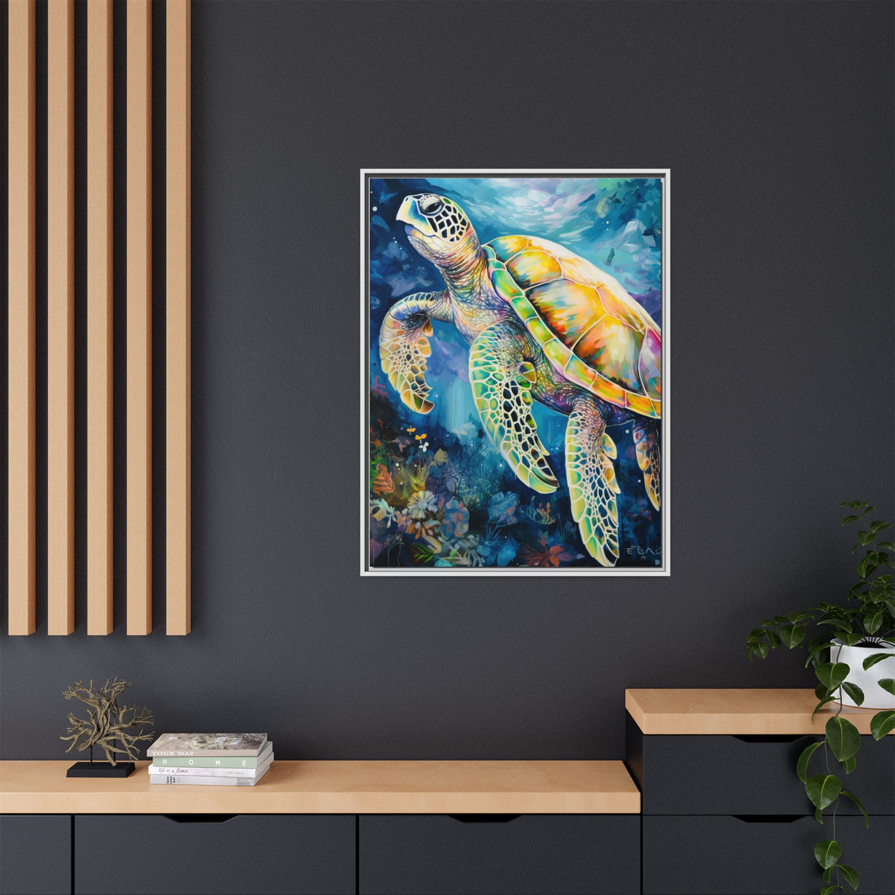 Gliding Turtle Canvas Wall Art with Frame