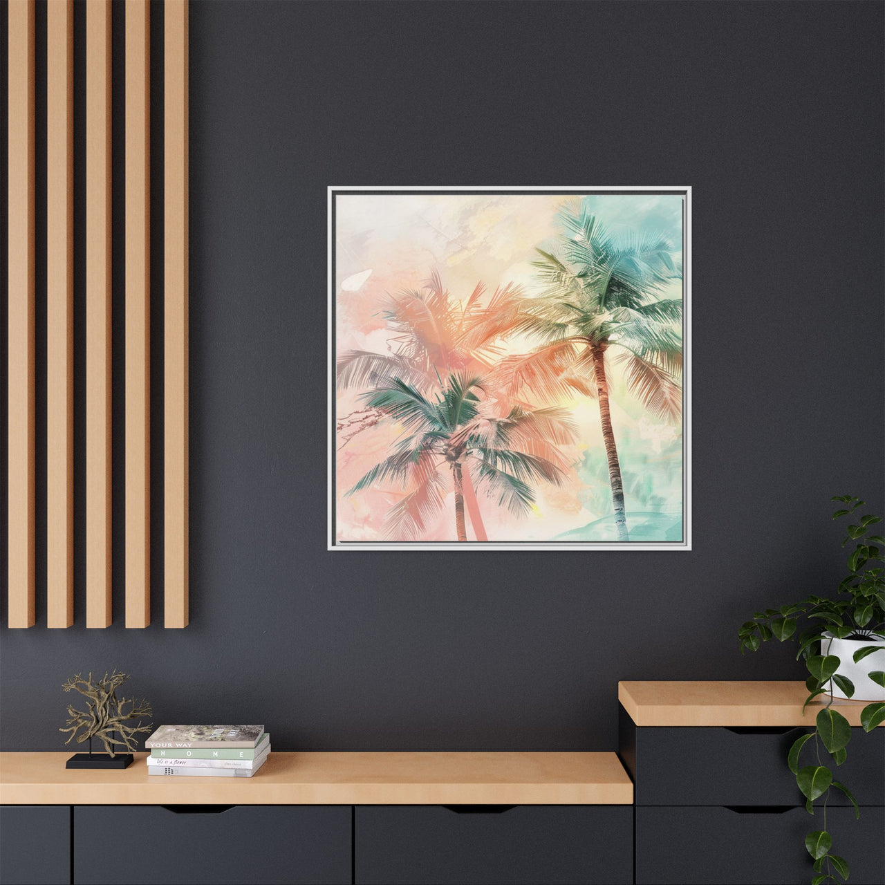Palm Glow Canvas Wall Art with Frame