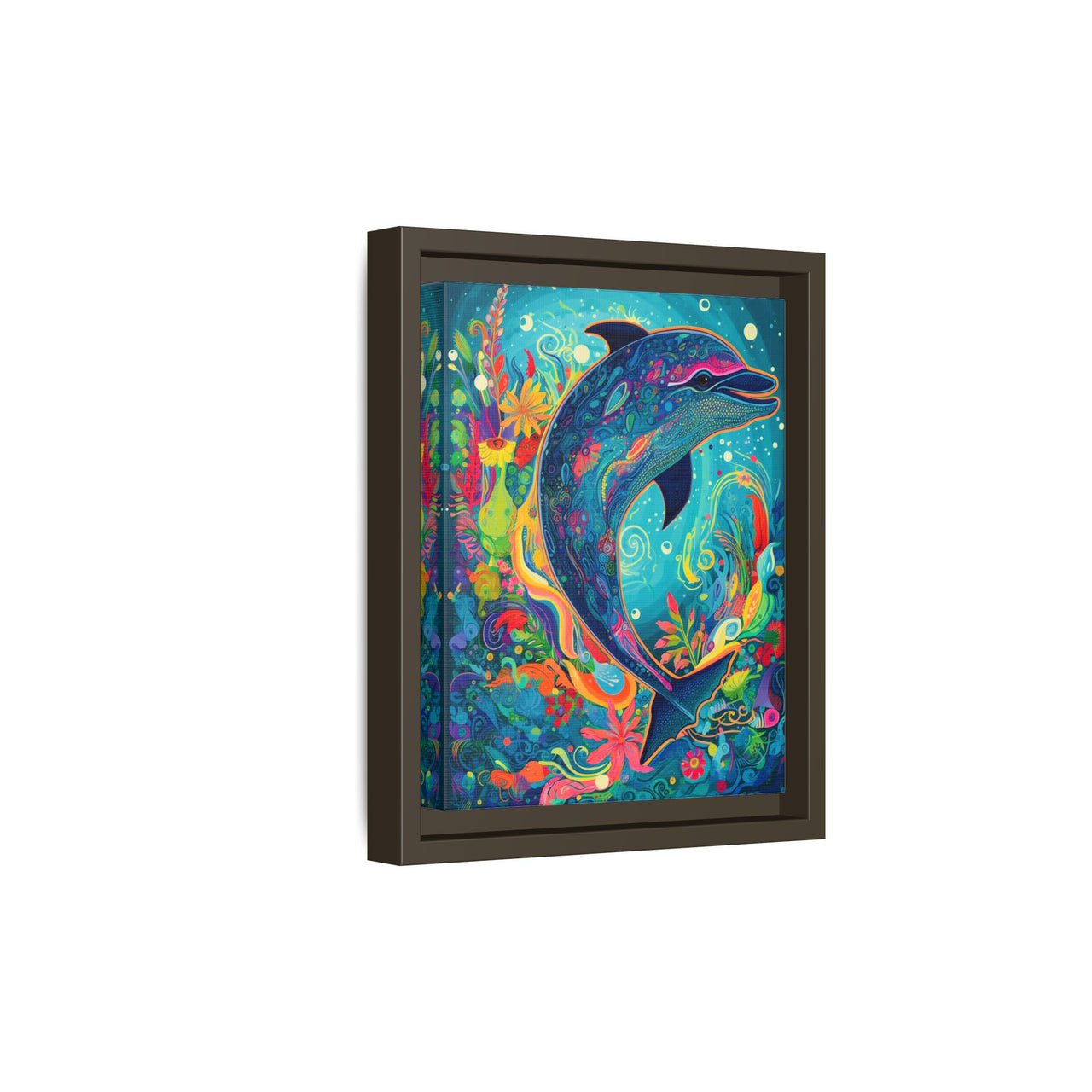 Ocean Bloom Dolphin Canvas Wall Art with Frame