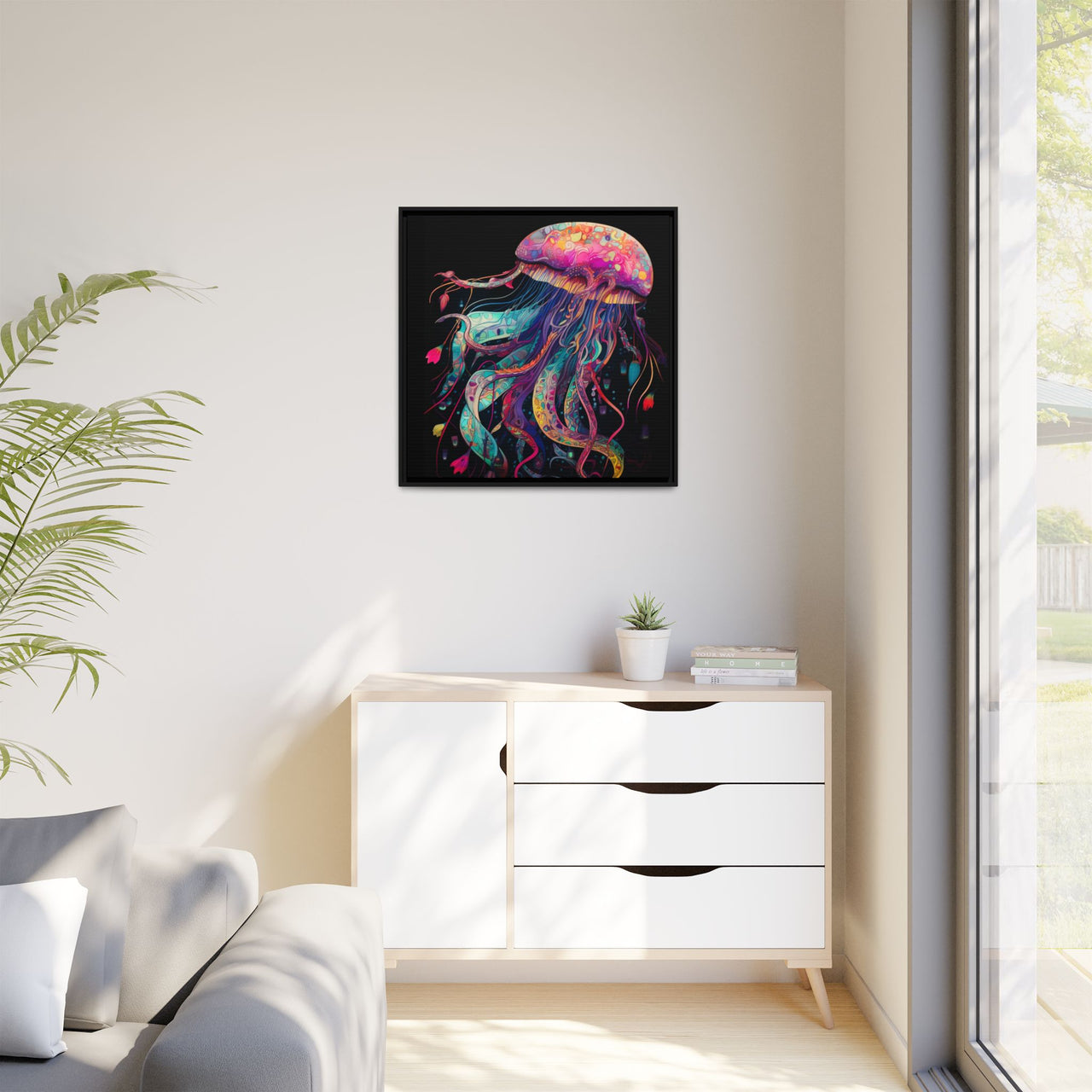 Celestial Drifter Jellyfish Canvas Wall Art with Frame