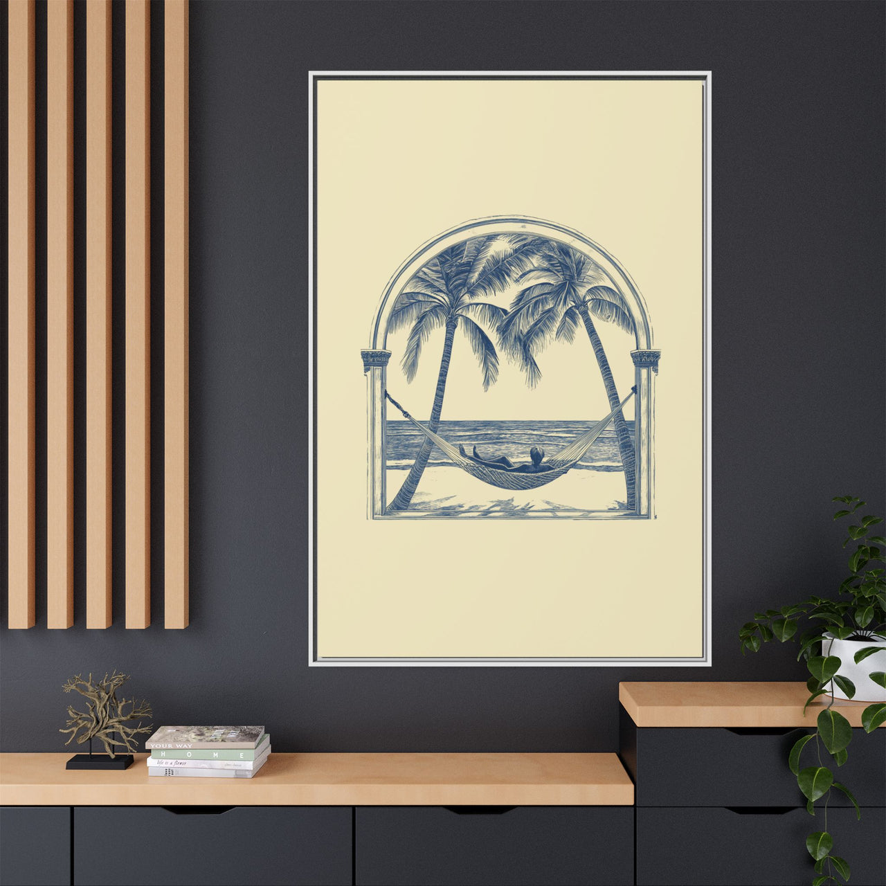 Palm Retreat Hammock Canvas Wall Art with Frame