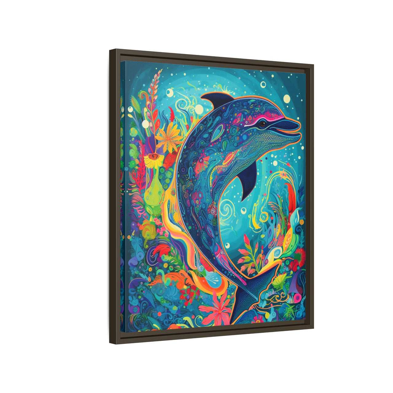 Ocean Bloom Dolphin Canvas Wall Art with Frame