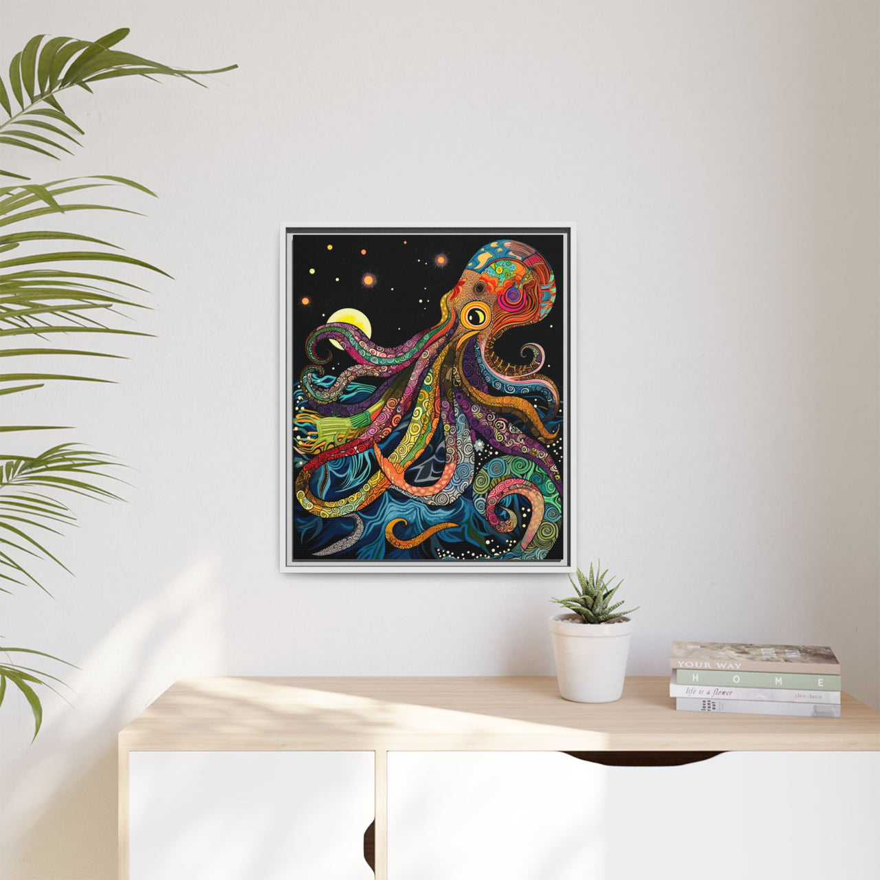 Midnight Depths Octopus Canvas Wall Art with Frame