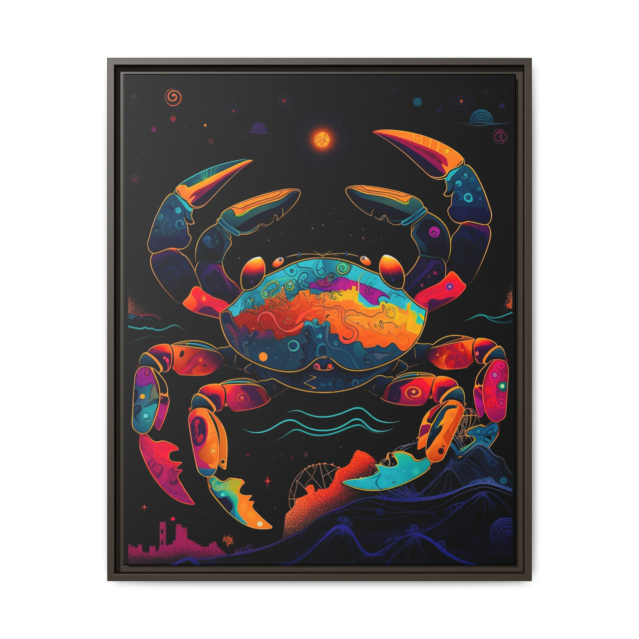 Neon Tide Crab Canvas Wall Art with Frame