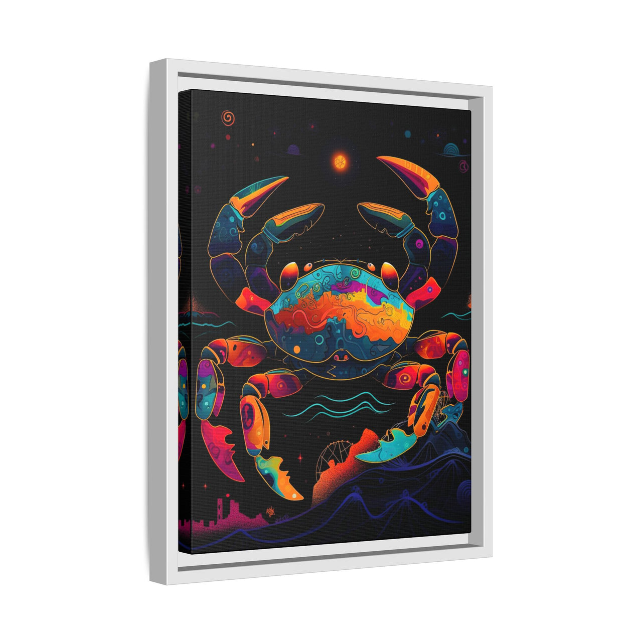Neon Tide Crab Canvas Wall Art with Frame