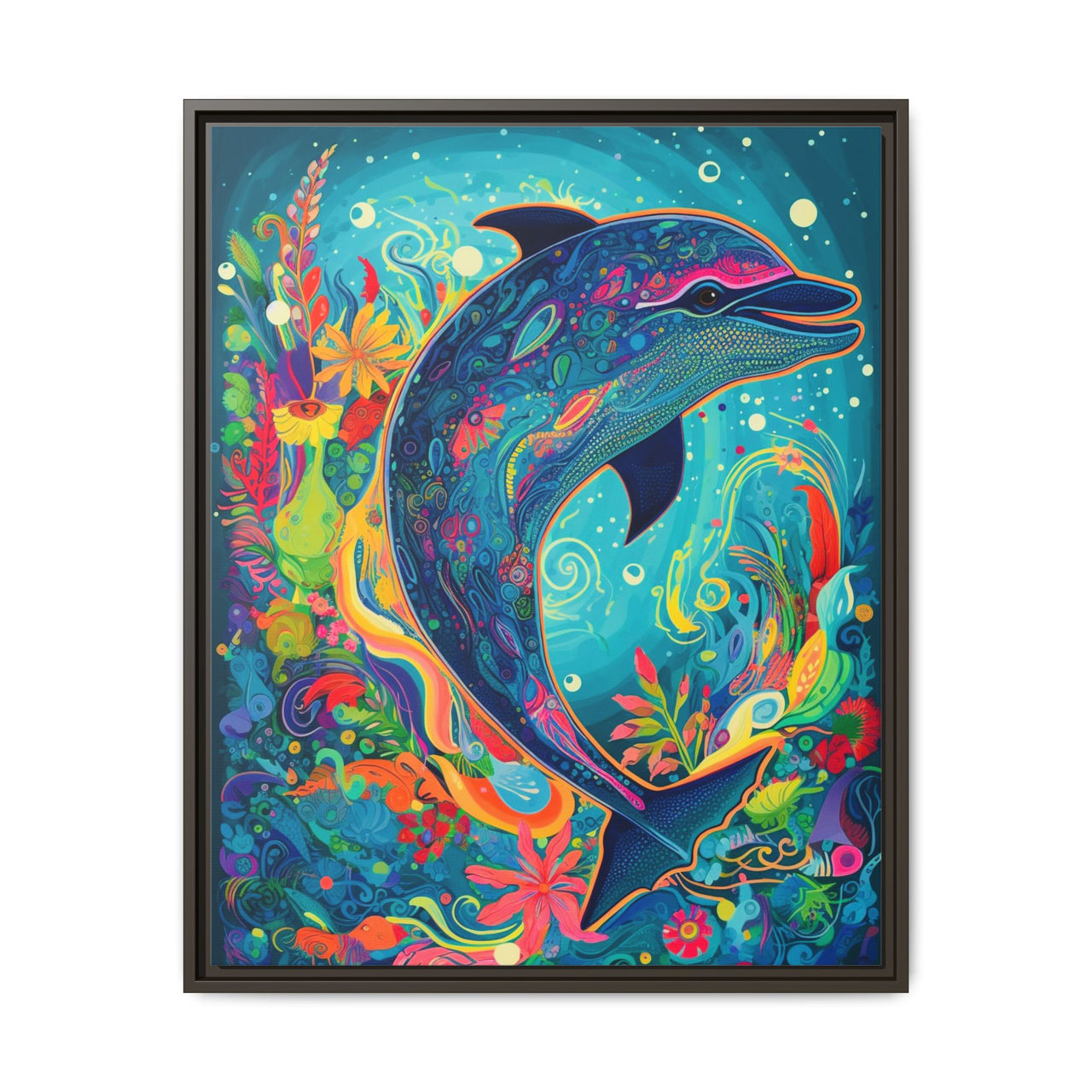 Ocean Bloom Dolphin Canvas Wall Art with Frame