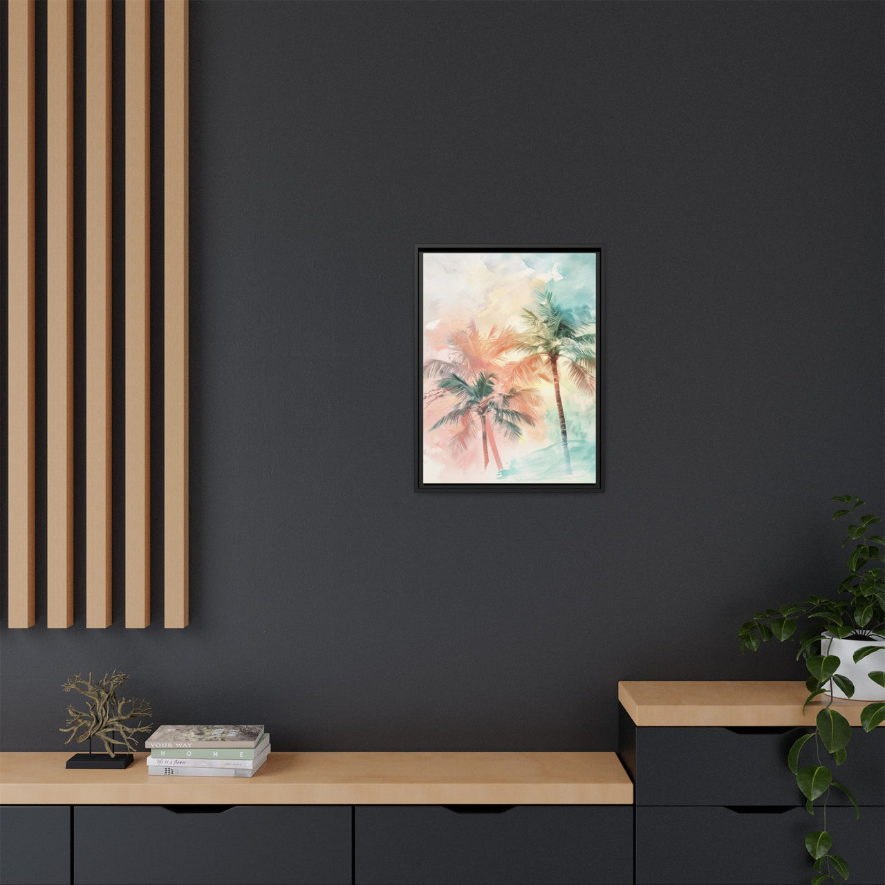 Palm Glow Canvas Wall Art with Frame