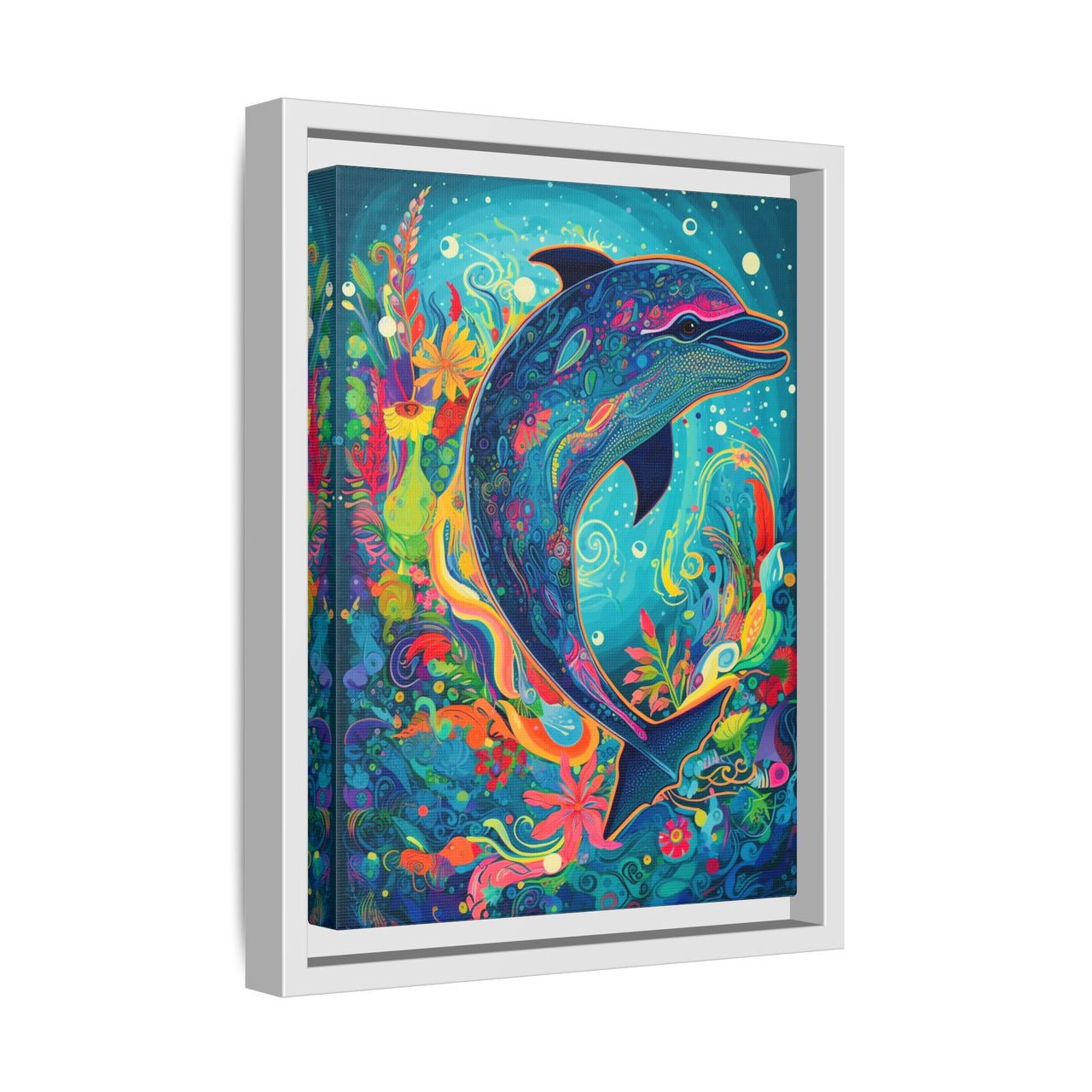 Ocean Bloom Dolphin Canvas Wall Art with Frame
