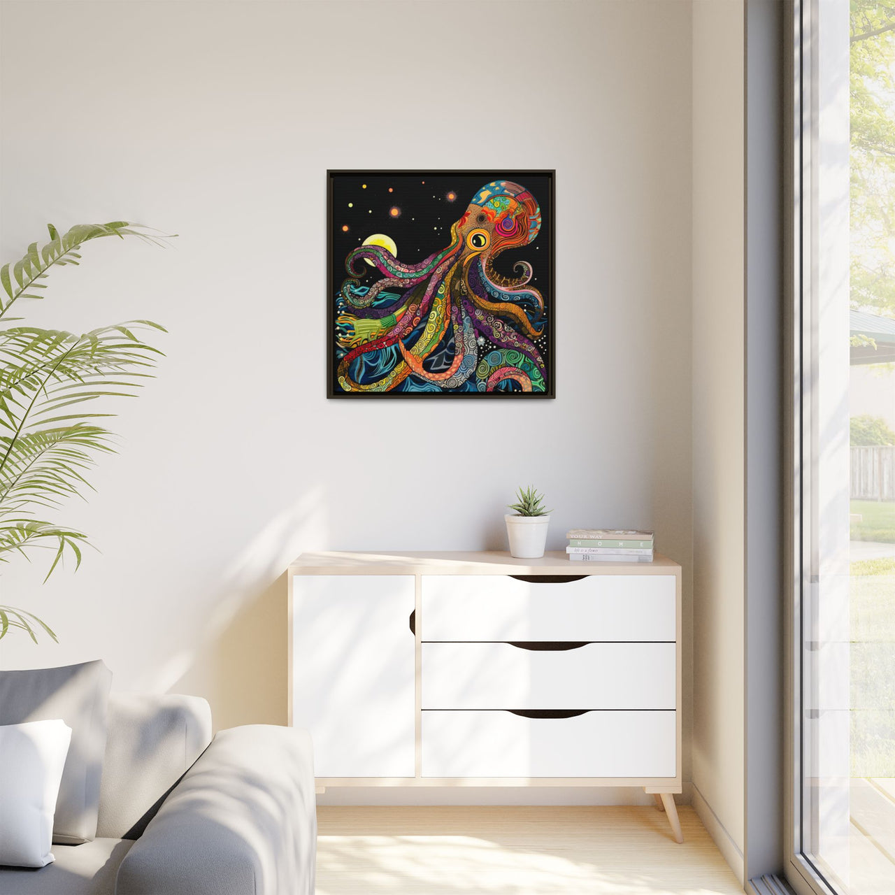 Midnight Depths Octopus Canvas Wall Art with Frame