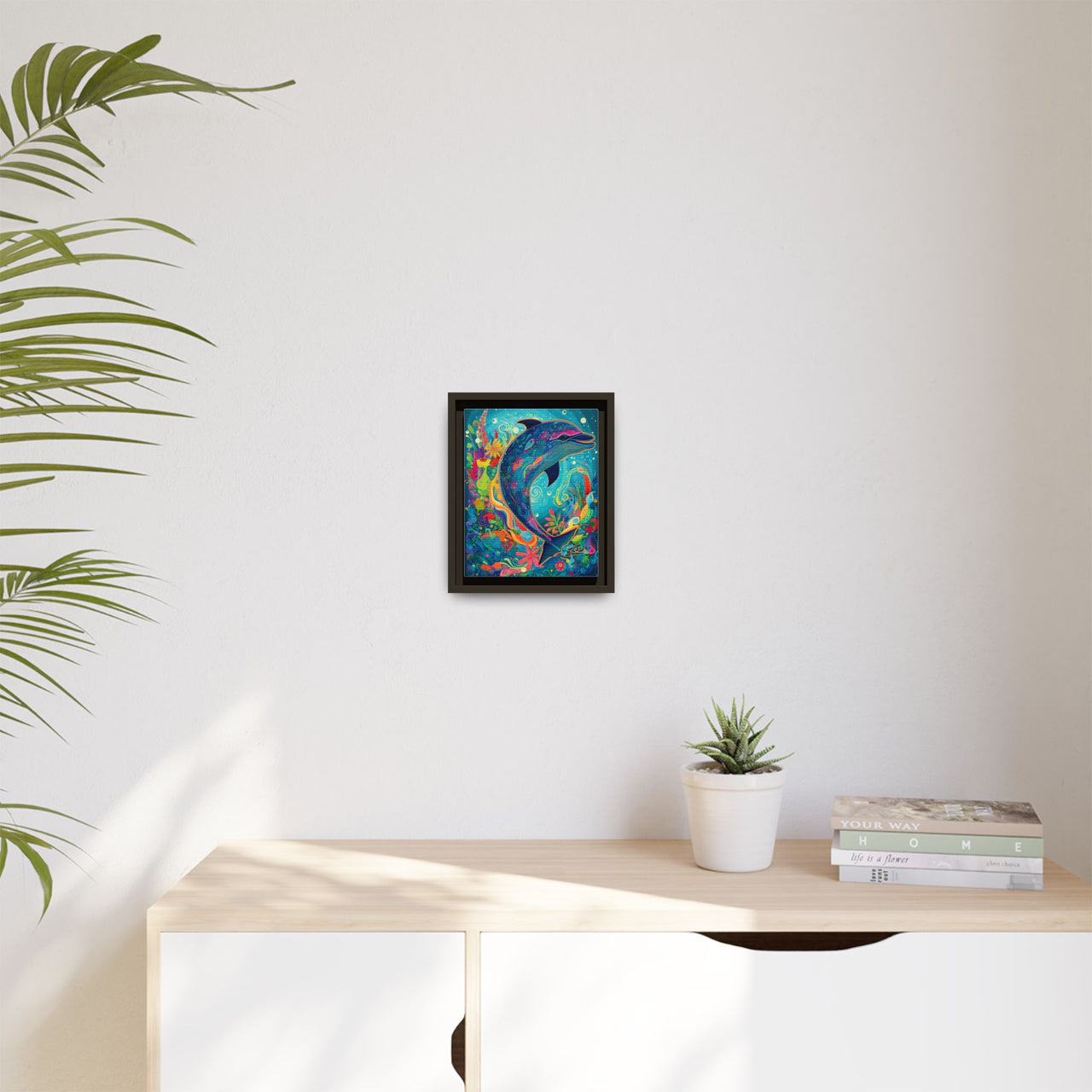 Ocean Bloom Dolphin Canvas Wall Art with Frame