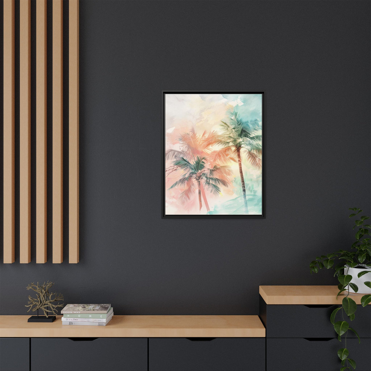 Palm Glow Canvas Wall Art with Frame