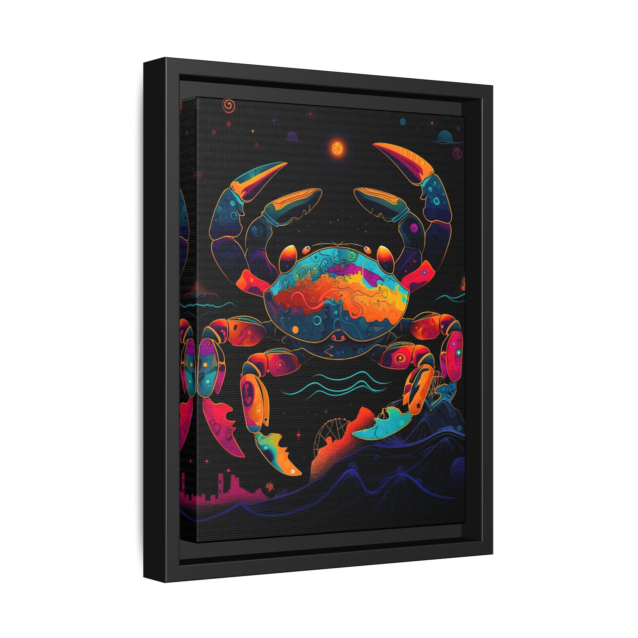 Neon Tide Crab Canvas Wall Art with Frame