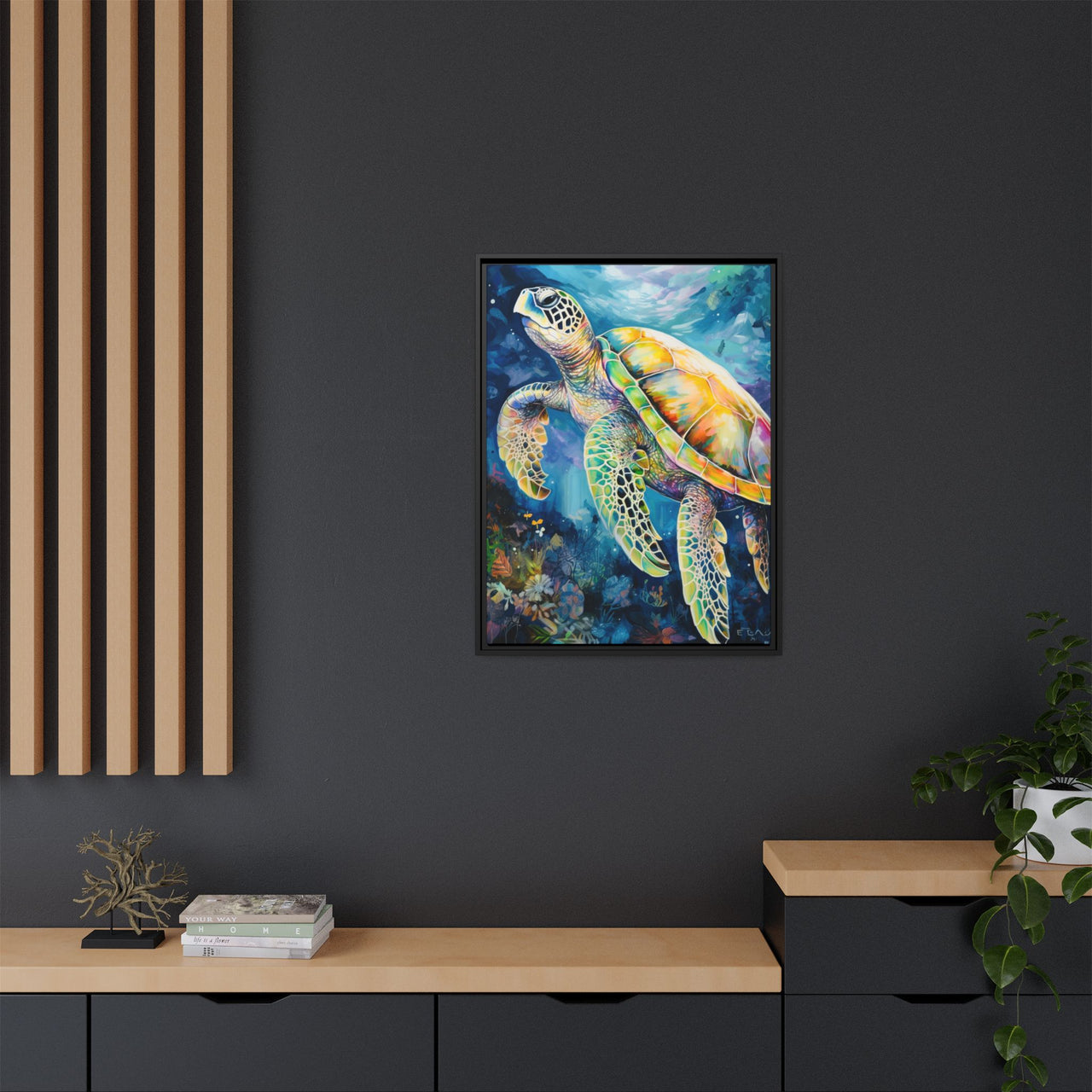 Gliding Turtle Canvas Wall Art with Frame