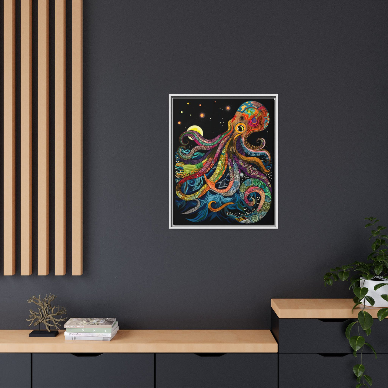 Midnight Depths Octopus Canvas Wall Art with Frame