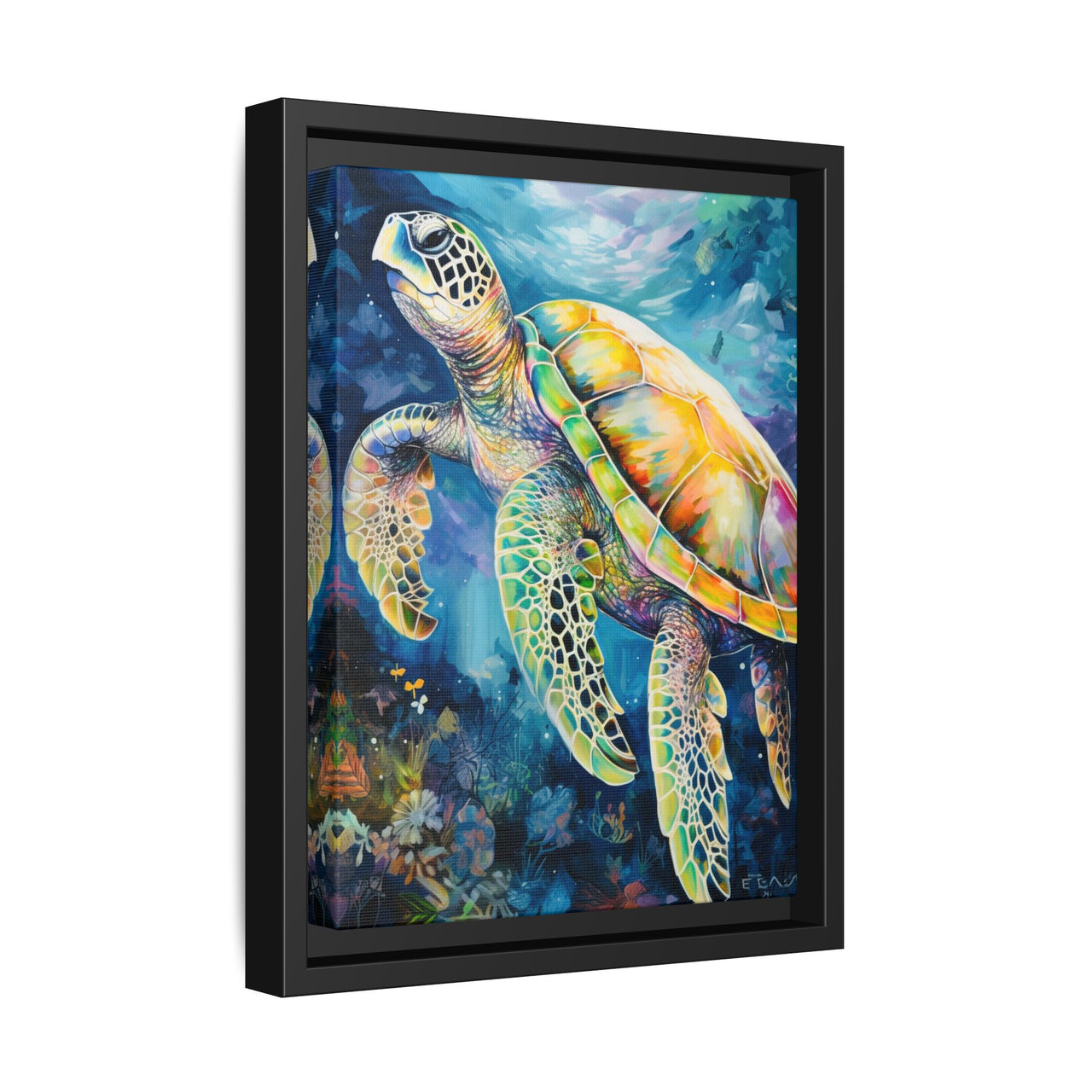 Gliding Turtle Canvas Wall Art with Frame