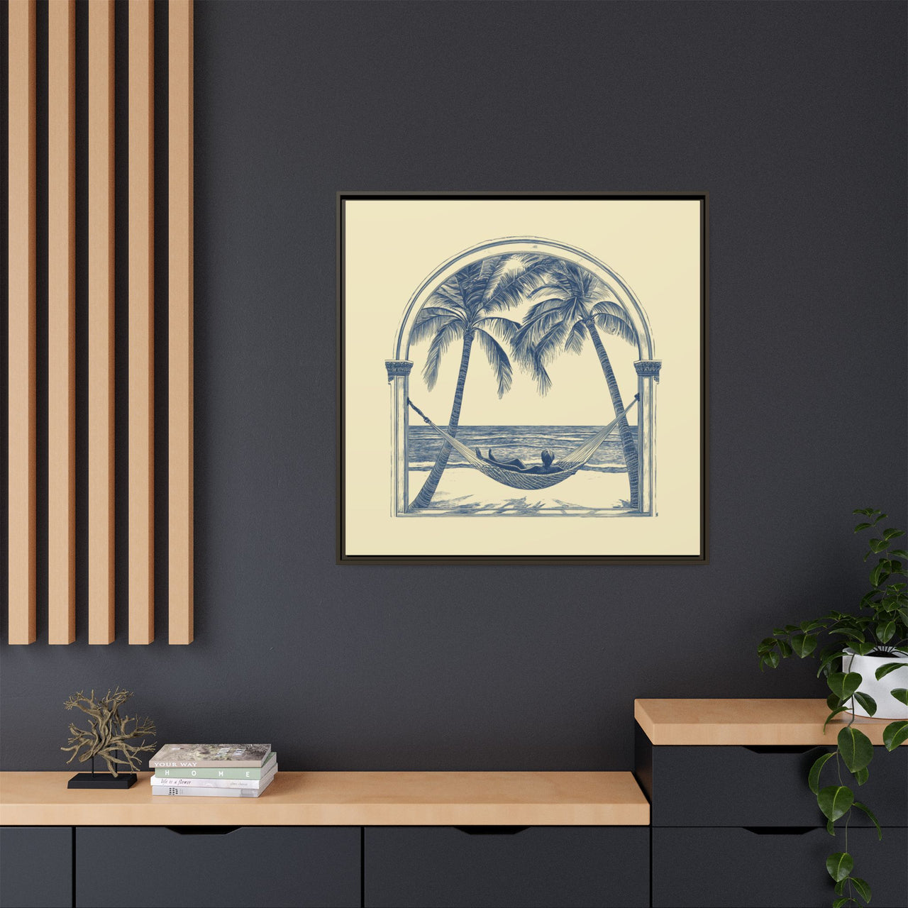 Palm Retreat Hammock Canvas Wall Art with Frame