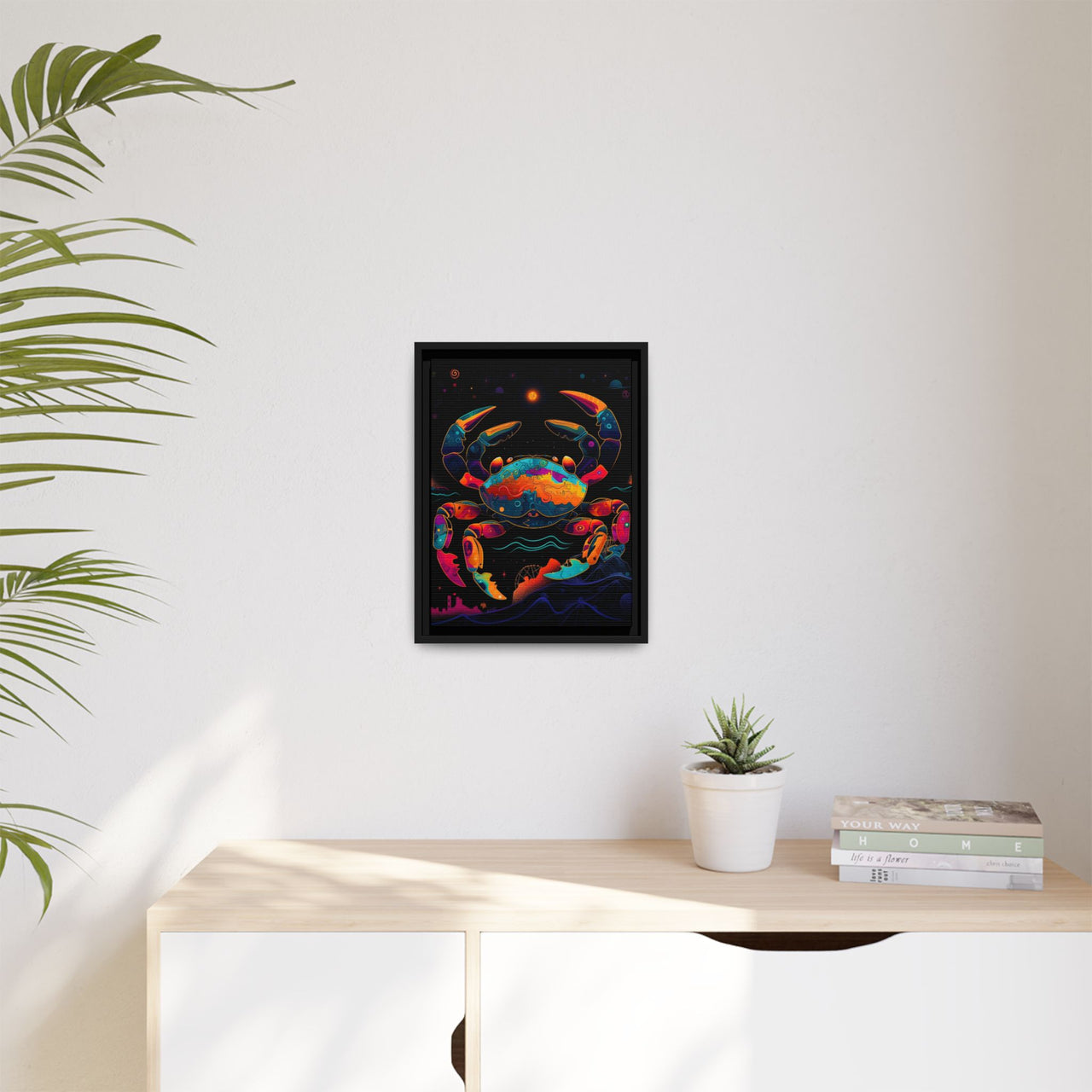 Neon Tide Crab Canvas Wall Art with Frame