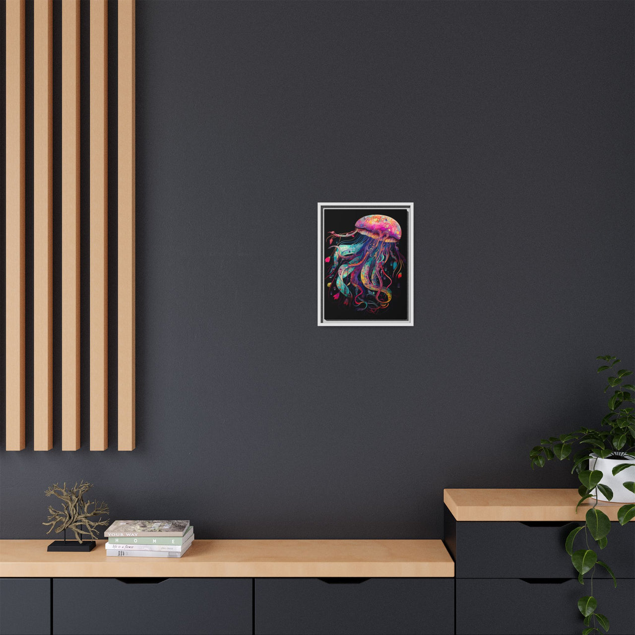 Celestial Drifter Jellyfish Canvas Wall Art with Frame