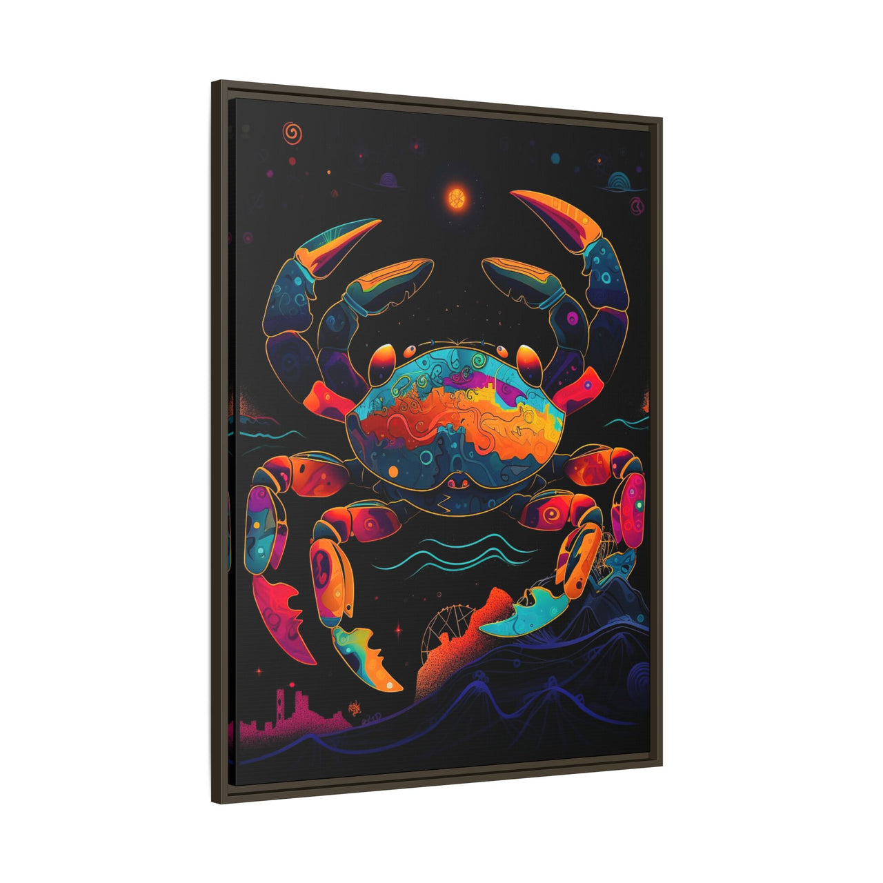 Neon Tide Crab Canvas Wall Art with Frame