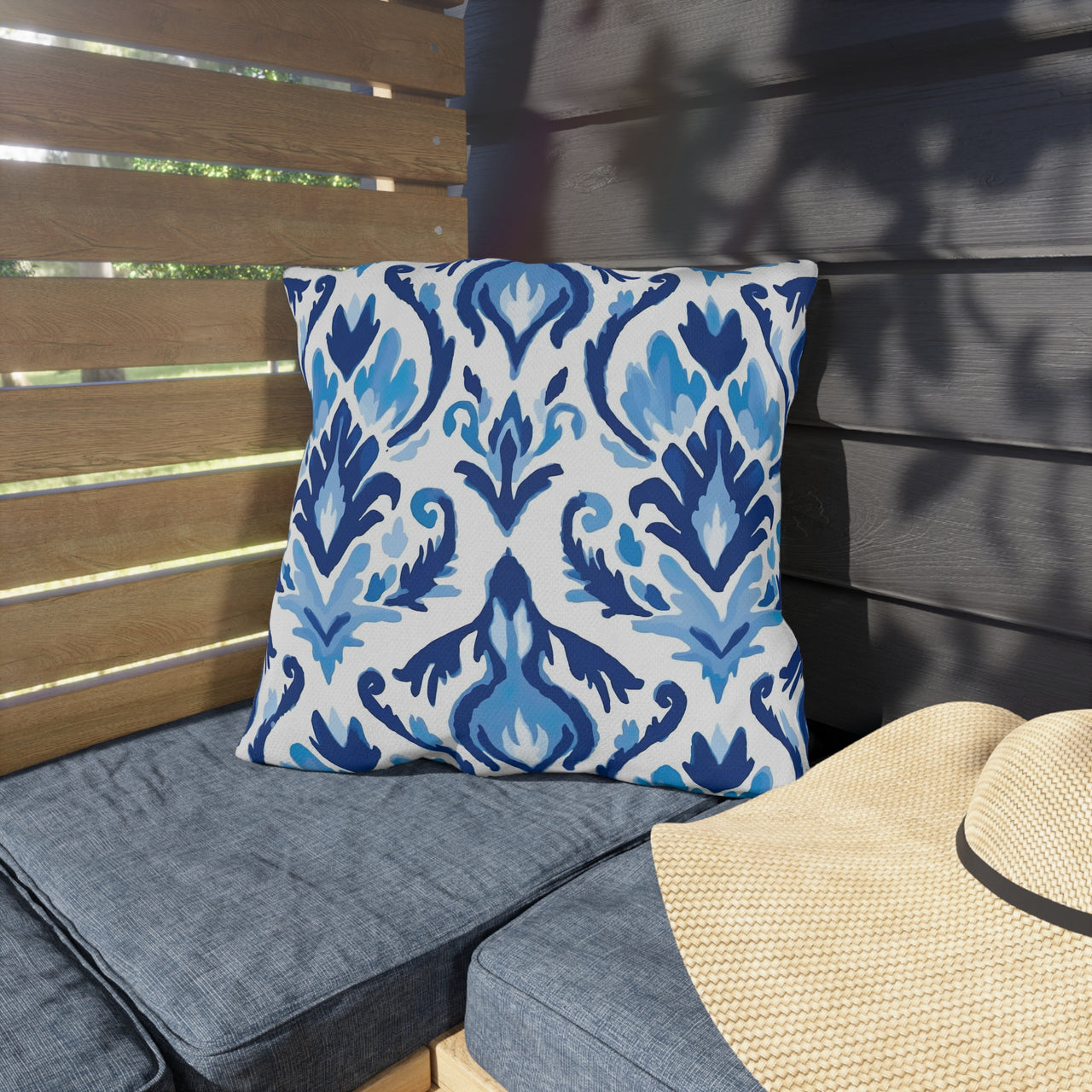 Ikat Blues Outdoor Throw Pillow