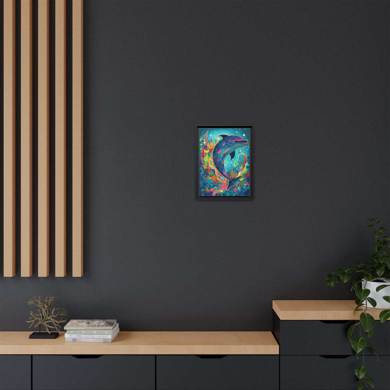 Ocean Bloom Dolphin Canvas Wall Art with Frame