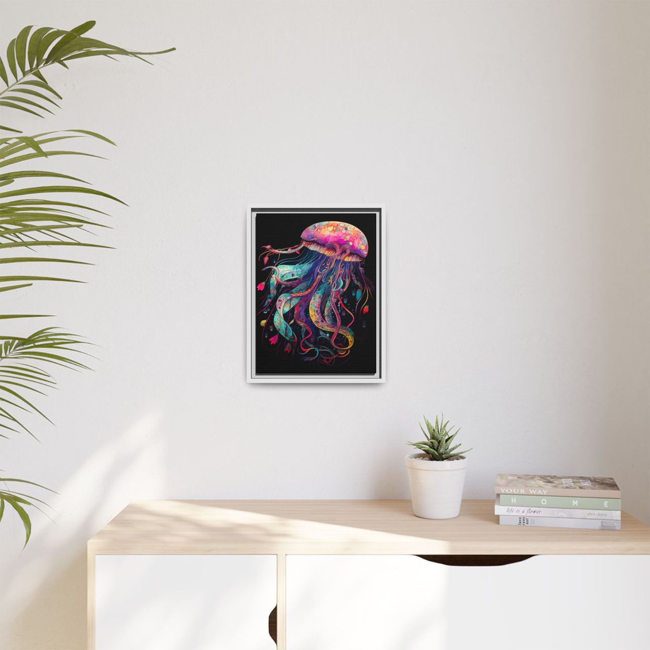 Celestial Drifter Jellyfish Canvas Wall Art with Frame