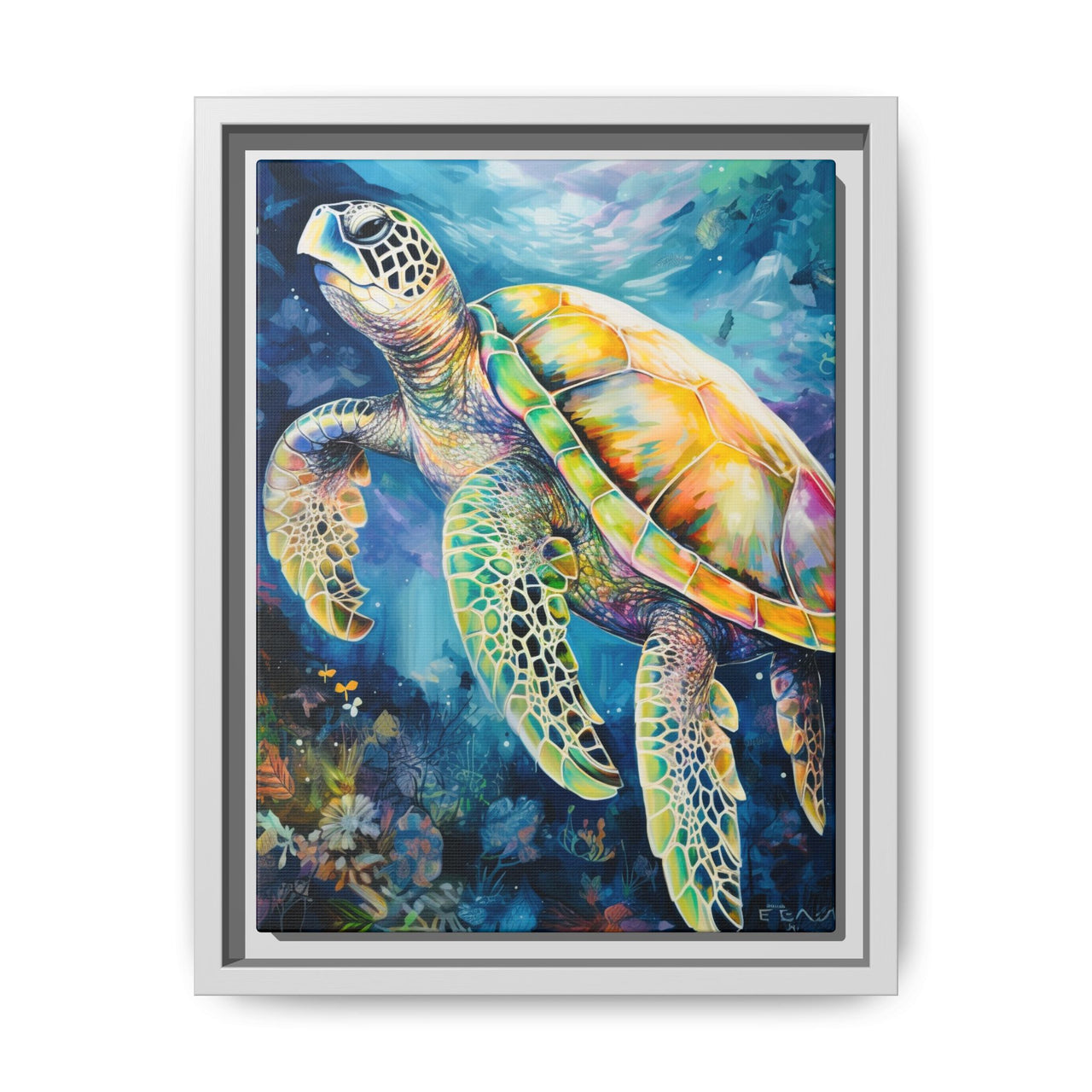 Gliding Turtle Canvas Wall Art with Frame